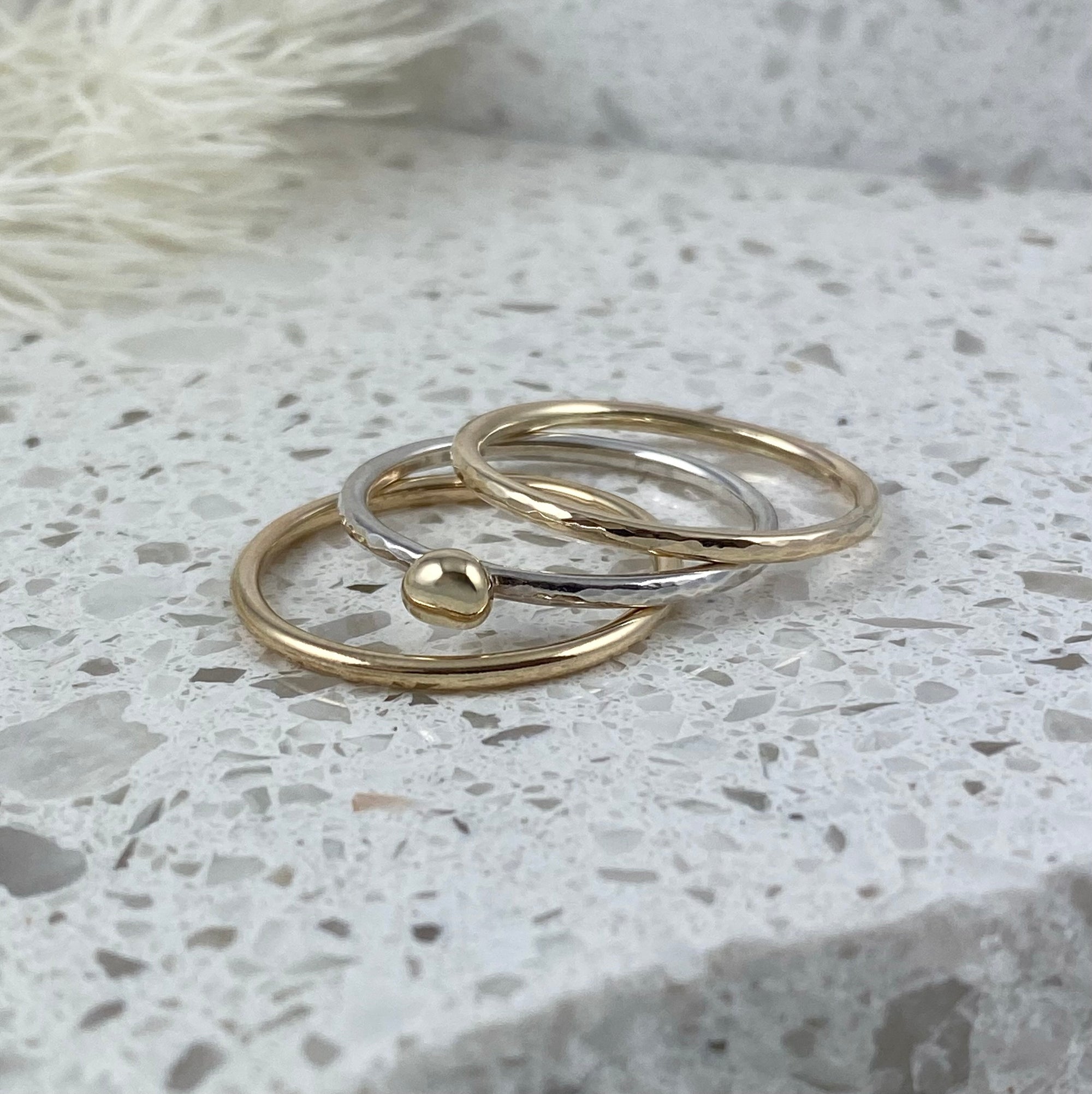 Contemporary Trio Stacking Ring Set - Solid 9ct Gold & Sterling Silver - Ativa Jewellery