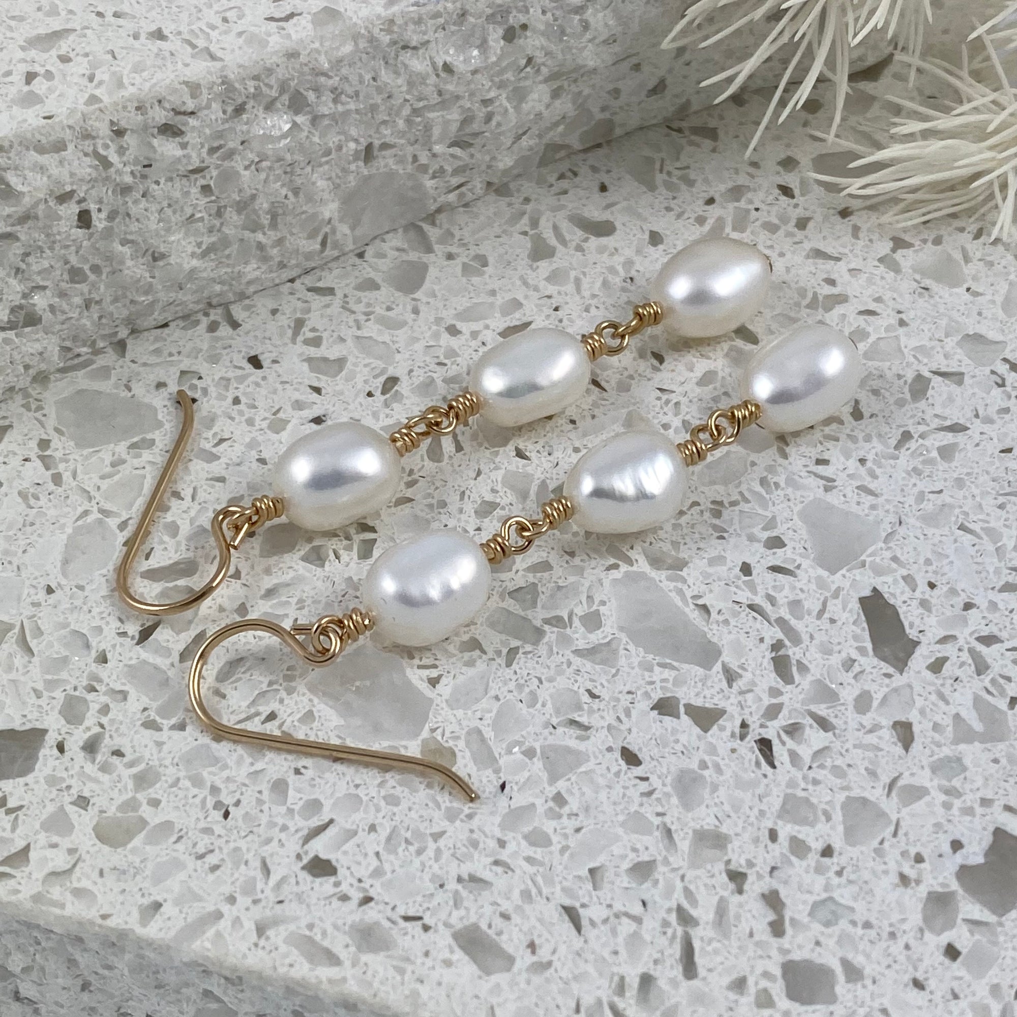 Waltz Baroque Freshwater Pearl Cascade Drop Earrings in Gold - Ativa Jewellery