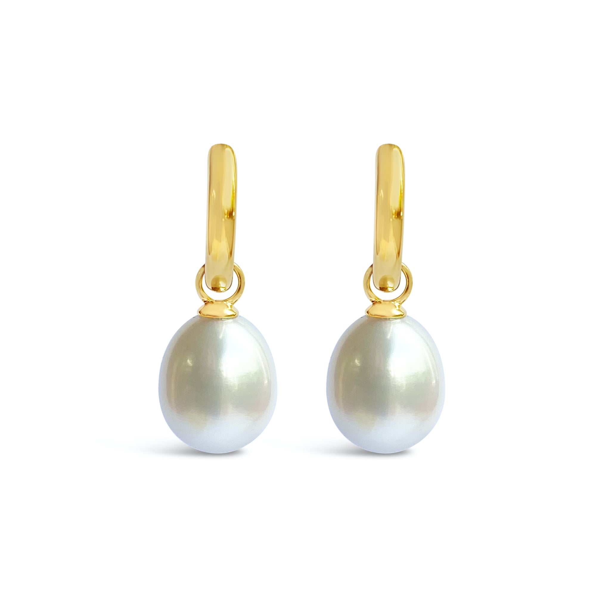 Solid 9ct Gold &amp; Pearl Drop Huggie Earrings - Ativa Jewellery