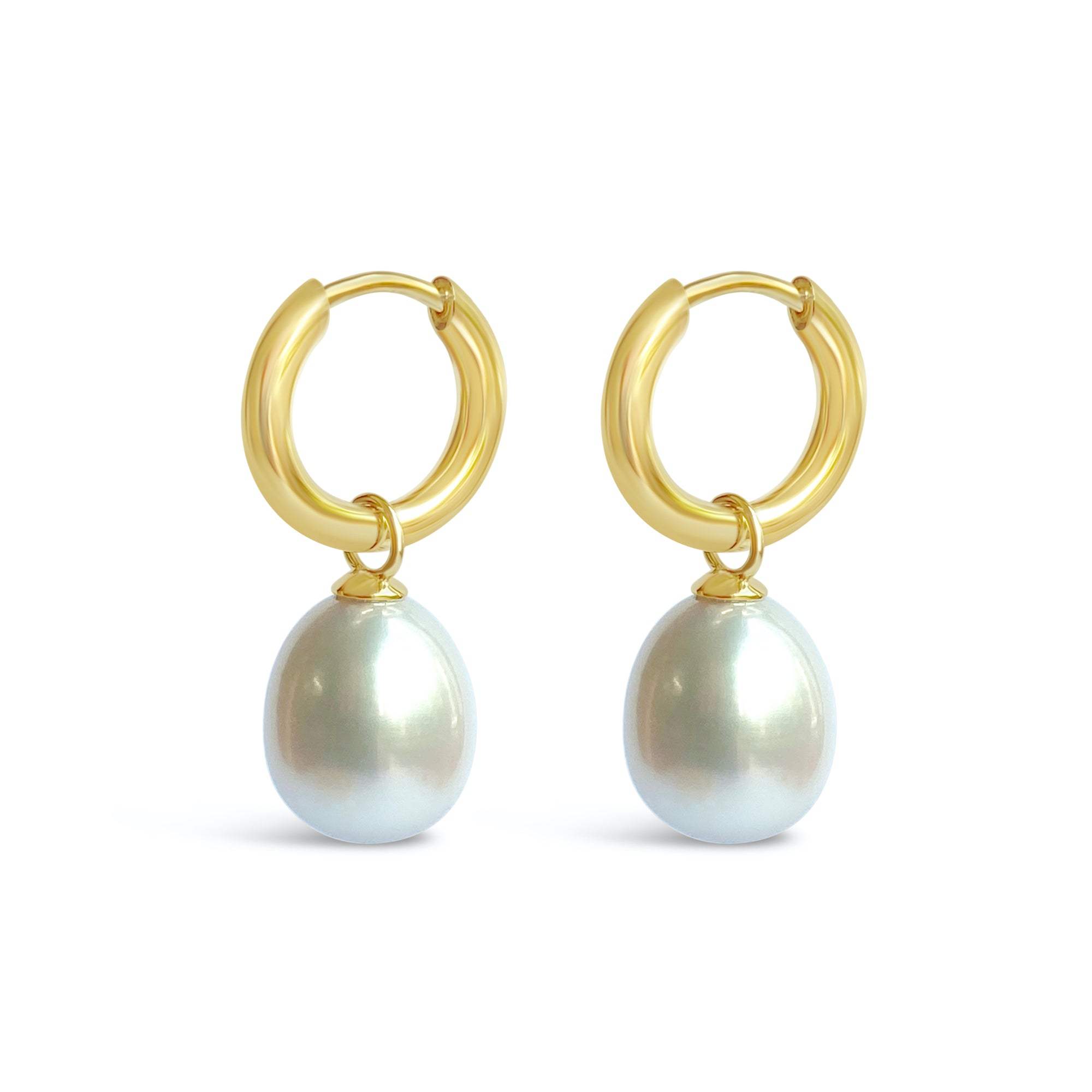Solid 9ct Gold & Pearl Drop Huggie Earrings - Ativa Jewellery
