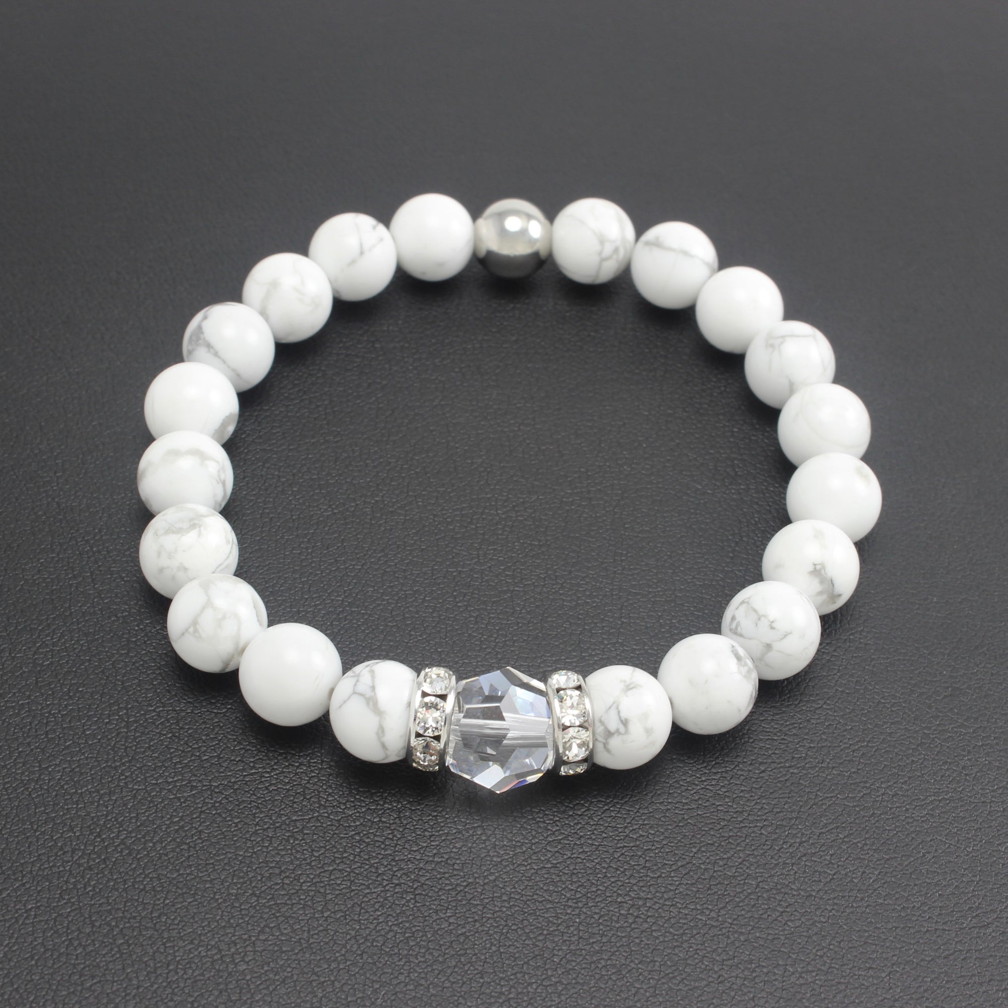 Classical Luxe Gemstone Stretch Bracelet (Marble Howlite) - Ativa Jewellery