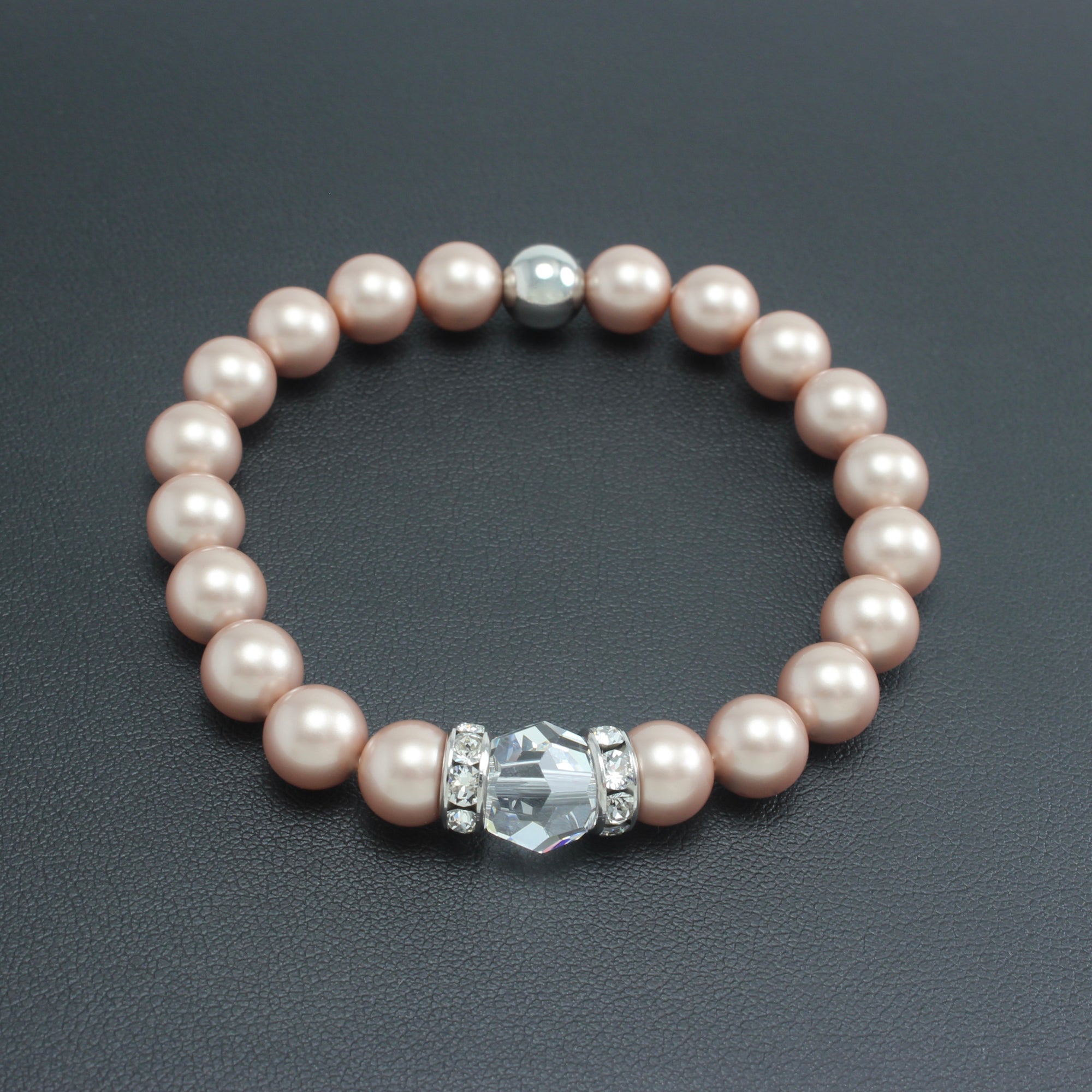 Classical Luxe Crystal Pearl Stretch Bracelet (Powdered Almond) - Ativa Jewellery