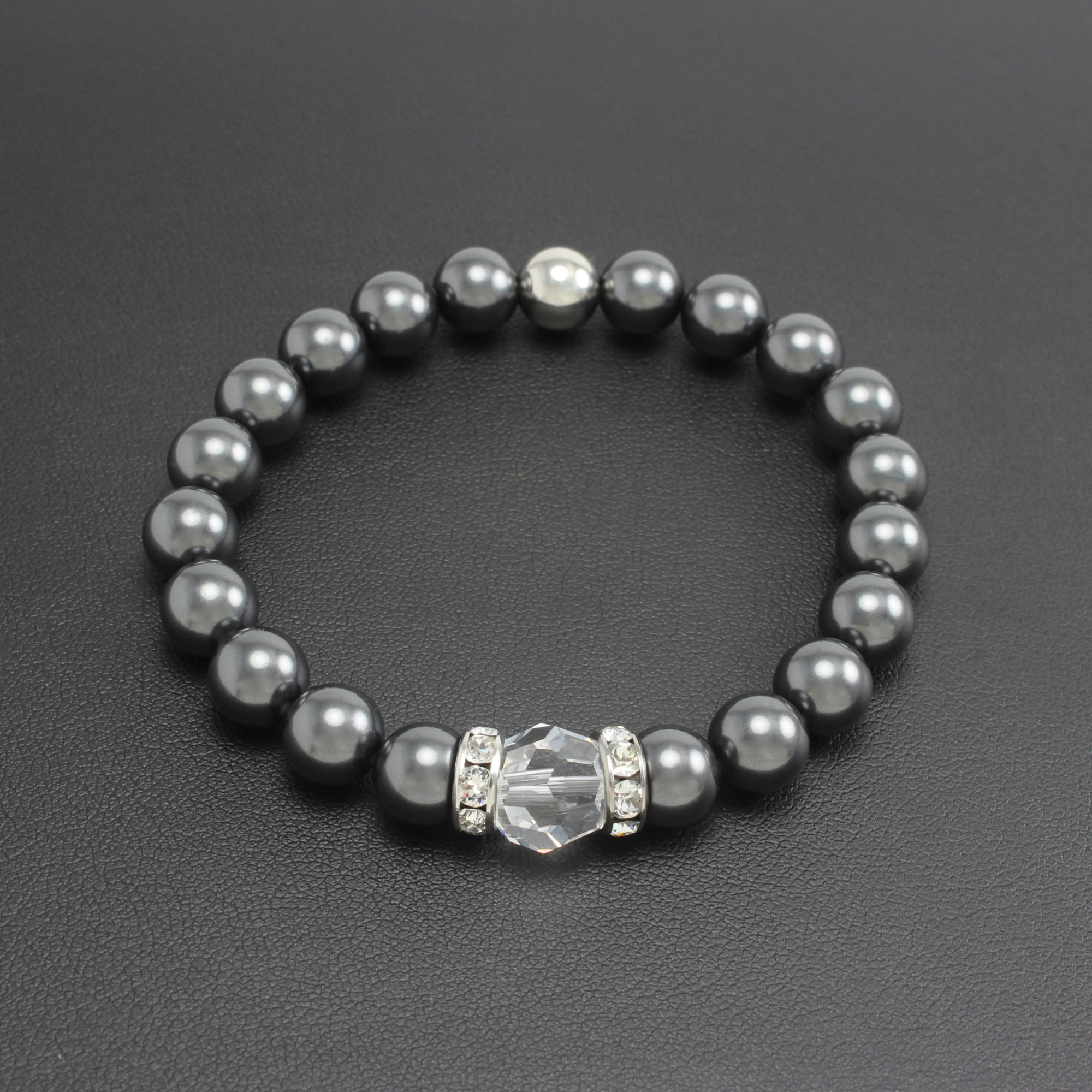 Classical Luxe Crystal Pearl Stretch Bracelet (Charcoal) - Ativa Jewellery