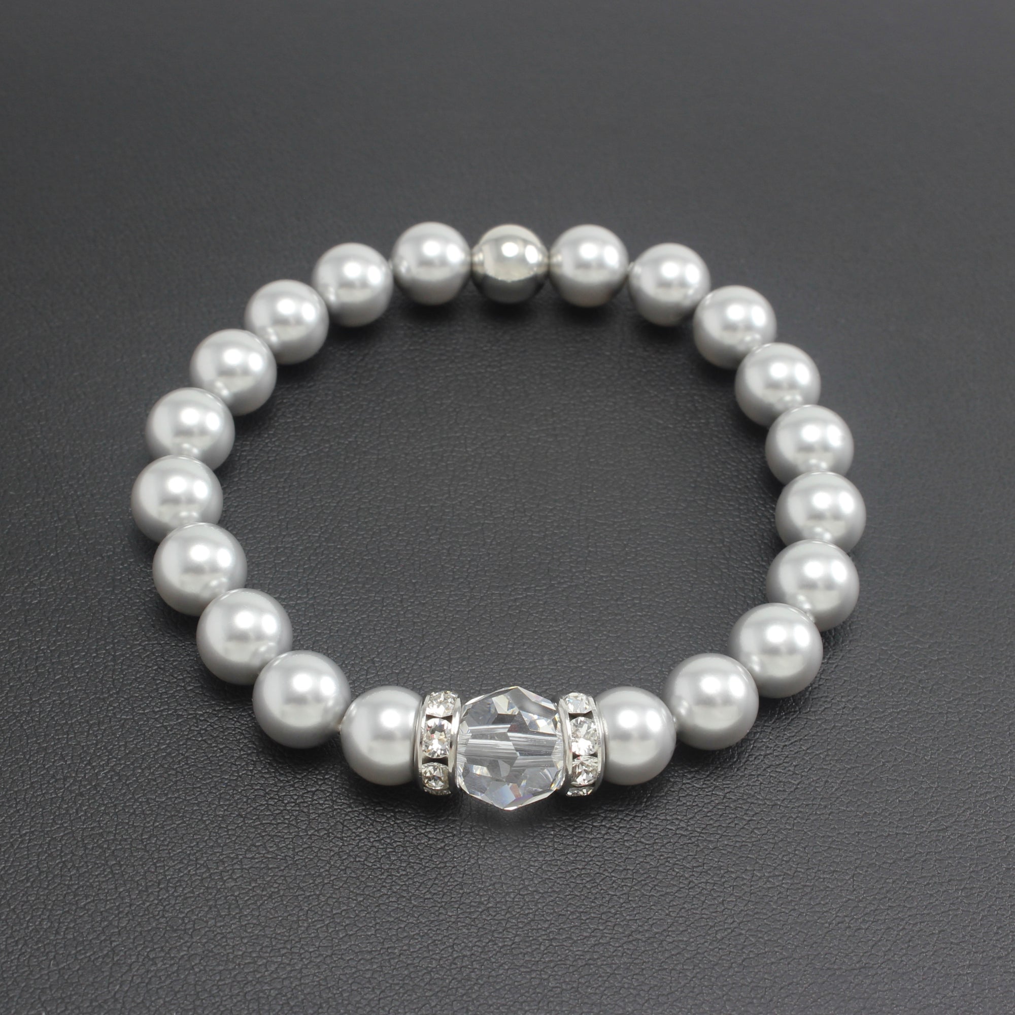 Classical Luxe Crystal Pearl Stretch Bracelet (Silver) - Ativa Jewellery