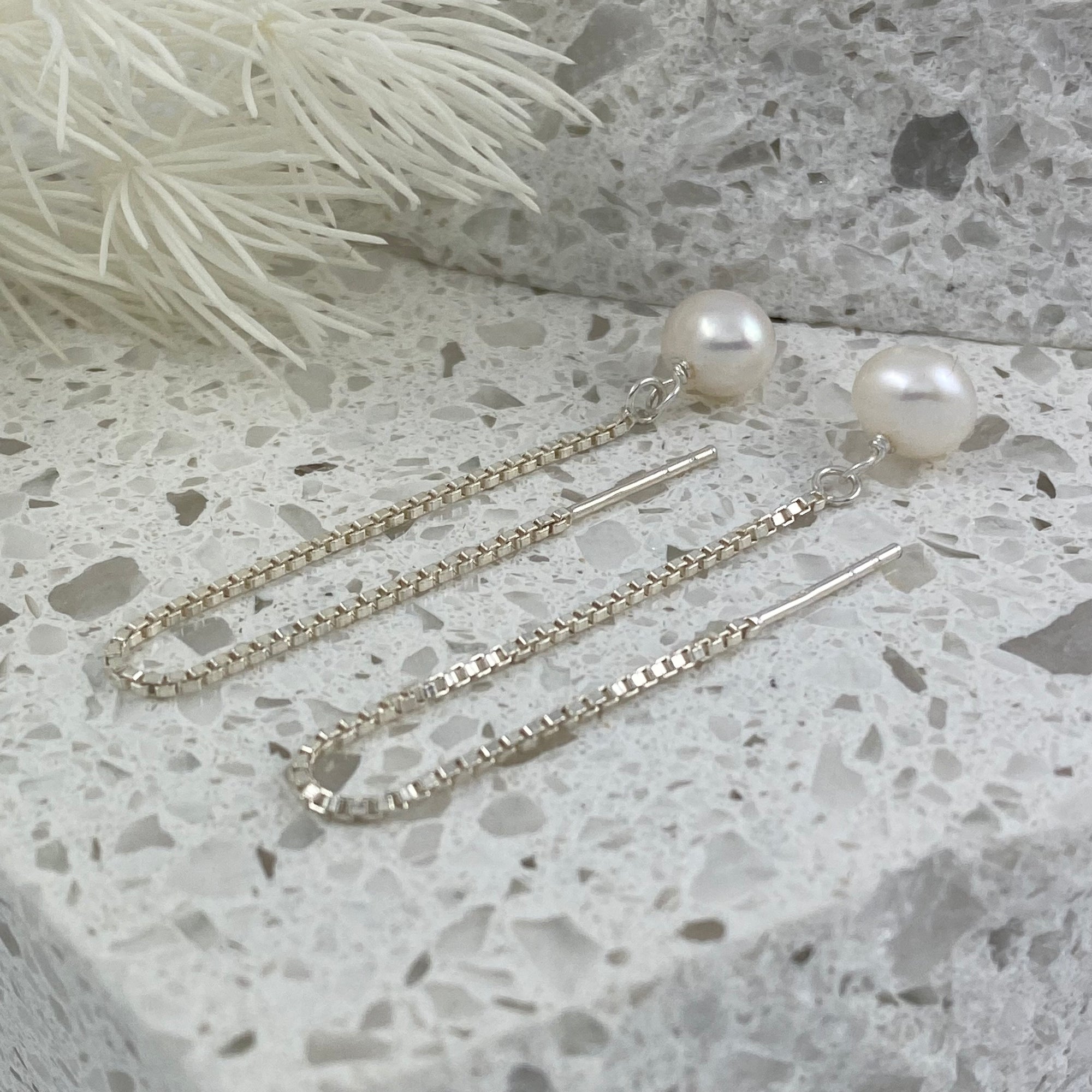 Waltz Sterling Silver Threads & Pearl Earrings - Ativa Jewellery