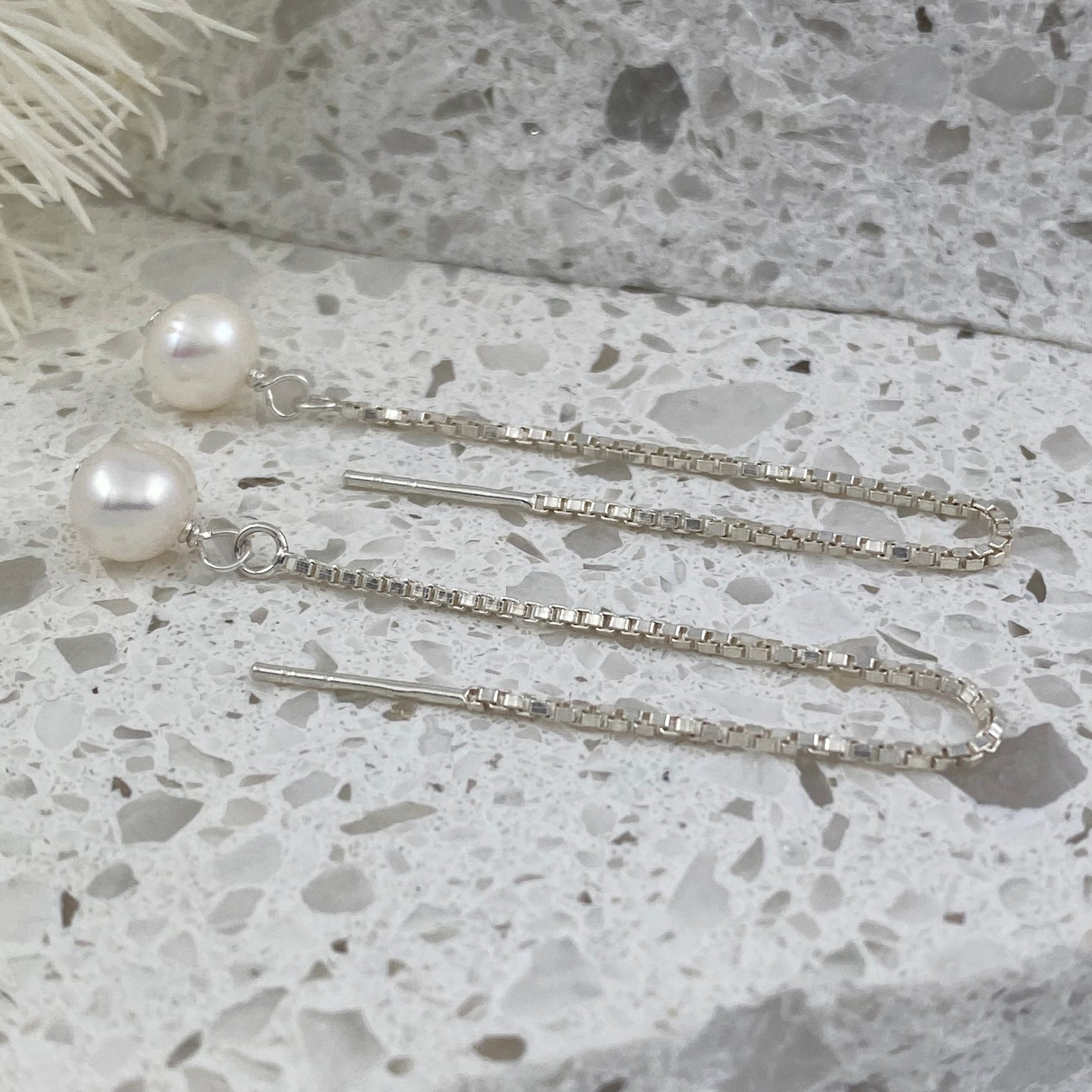 Waltz Sterling Silver Threads & Pearl Earrings - Ativa Jewellery