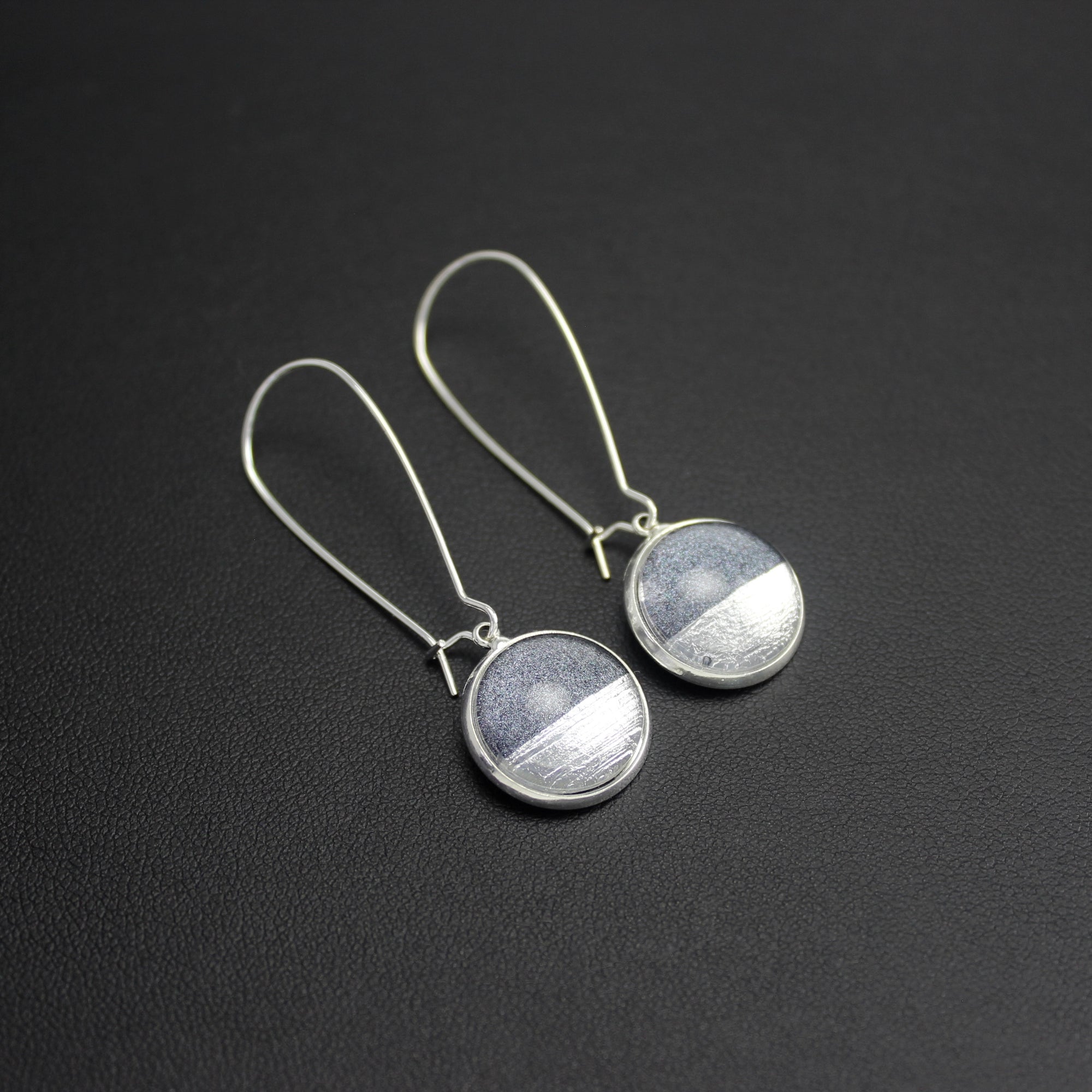 Samba Silver Linings Elongated Drop Earrings (Silver & Charcoal) - New Design - Ativa Jewellery