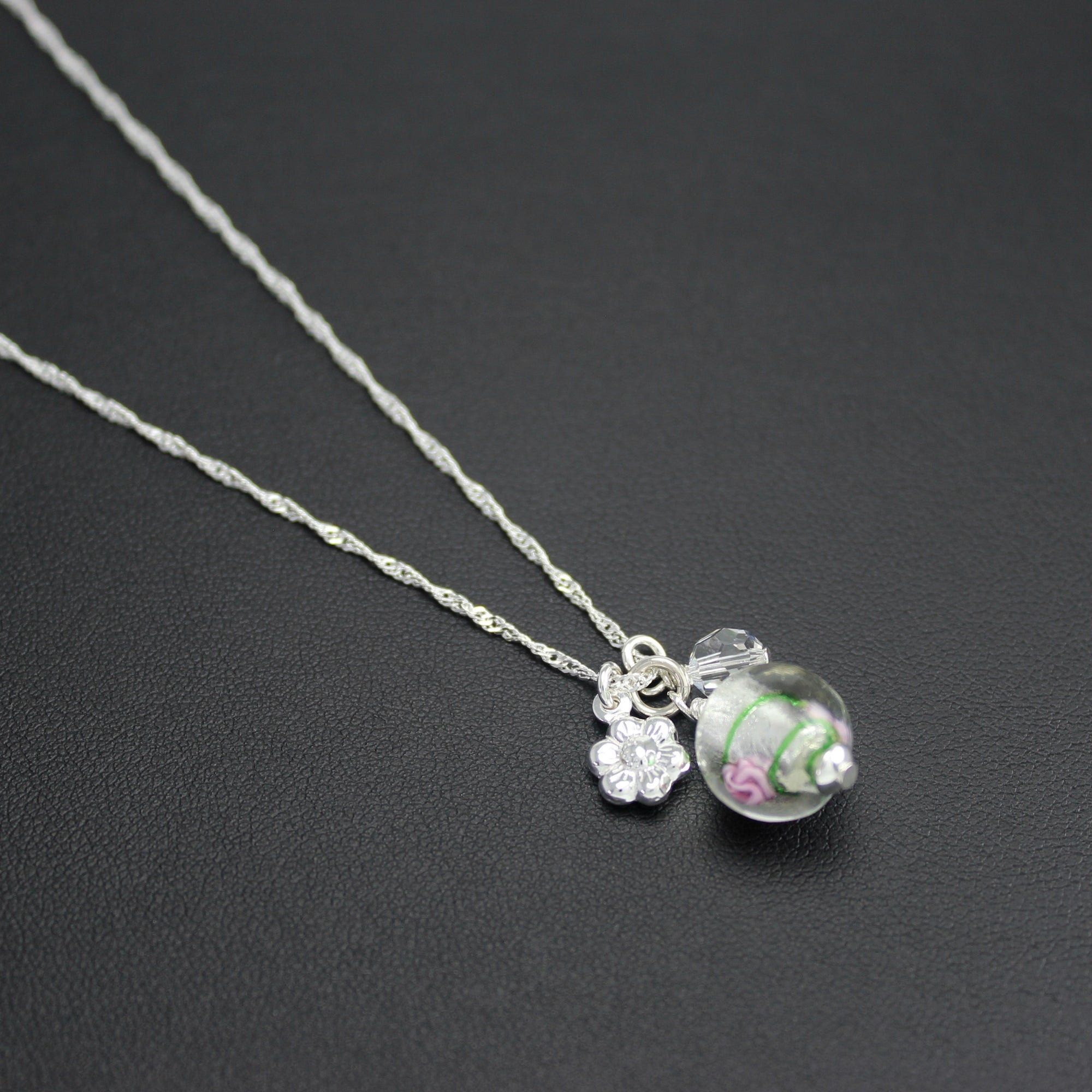 Viennese Cluster Necklace with Art Glass (Pink/Green) - Ativa Jewellery