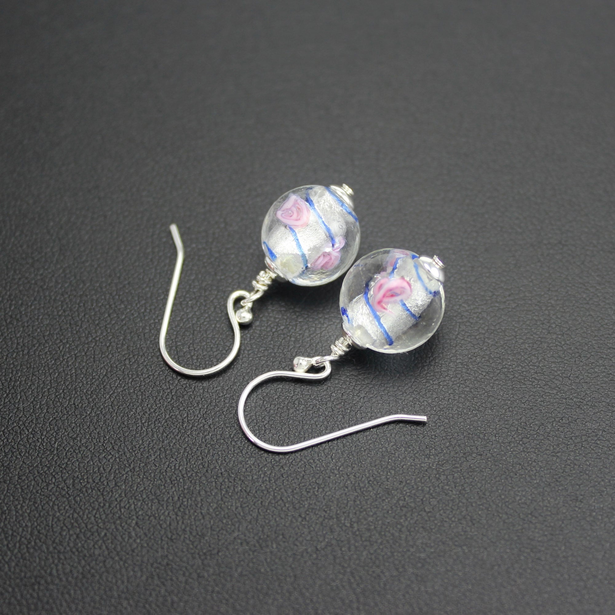 Viennese Art Glass Flower Earrings (Pink/Blue) - Ativa Jewellery