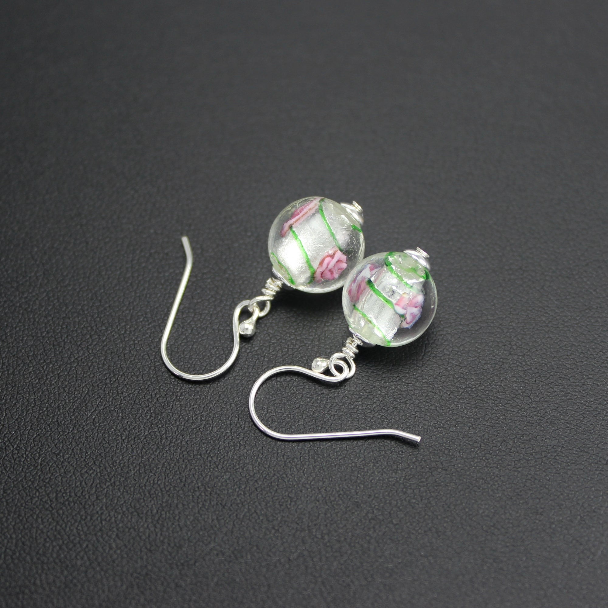 Viennese Art Glass Flower Earrings (Pink/Green) - Ativa Jewellery