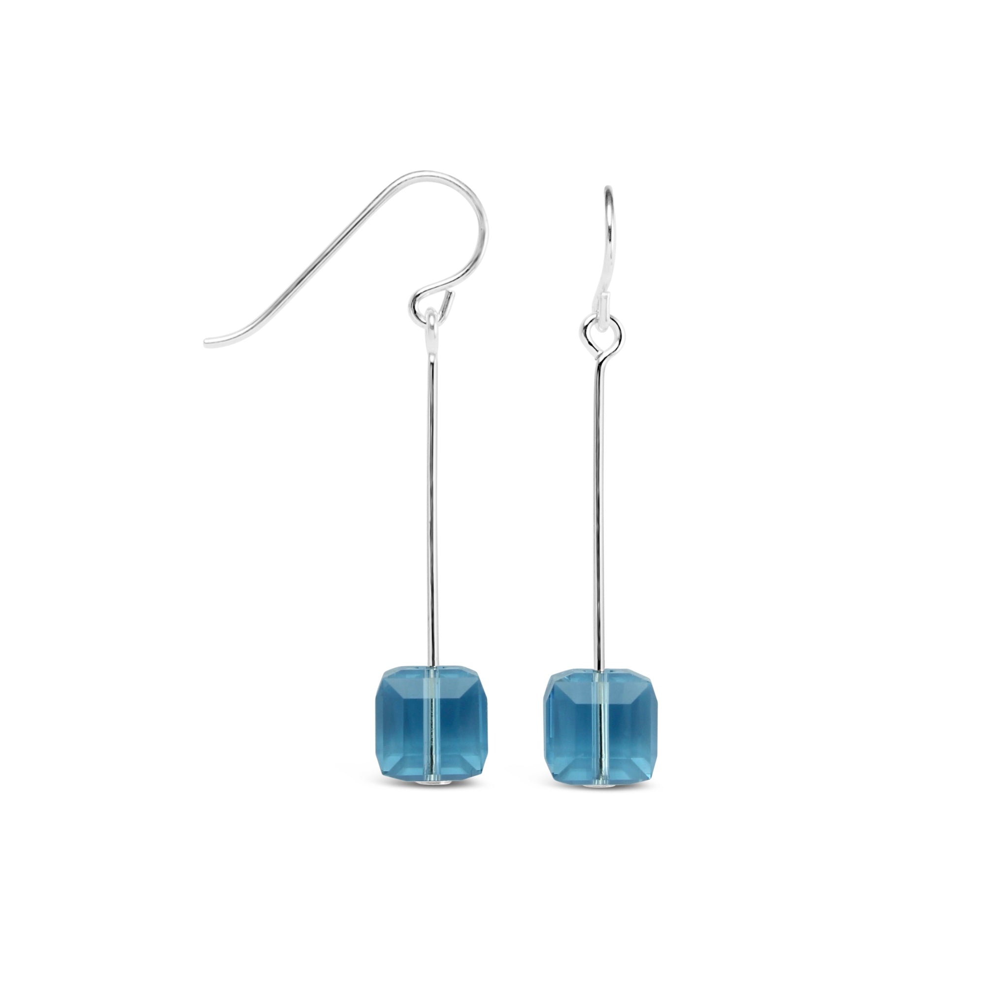 Tango Sterling Silver & Crystal Cube Drop Earrings (Aquamarine) - Ativa Jewellery
