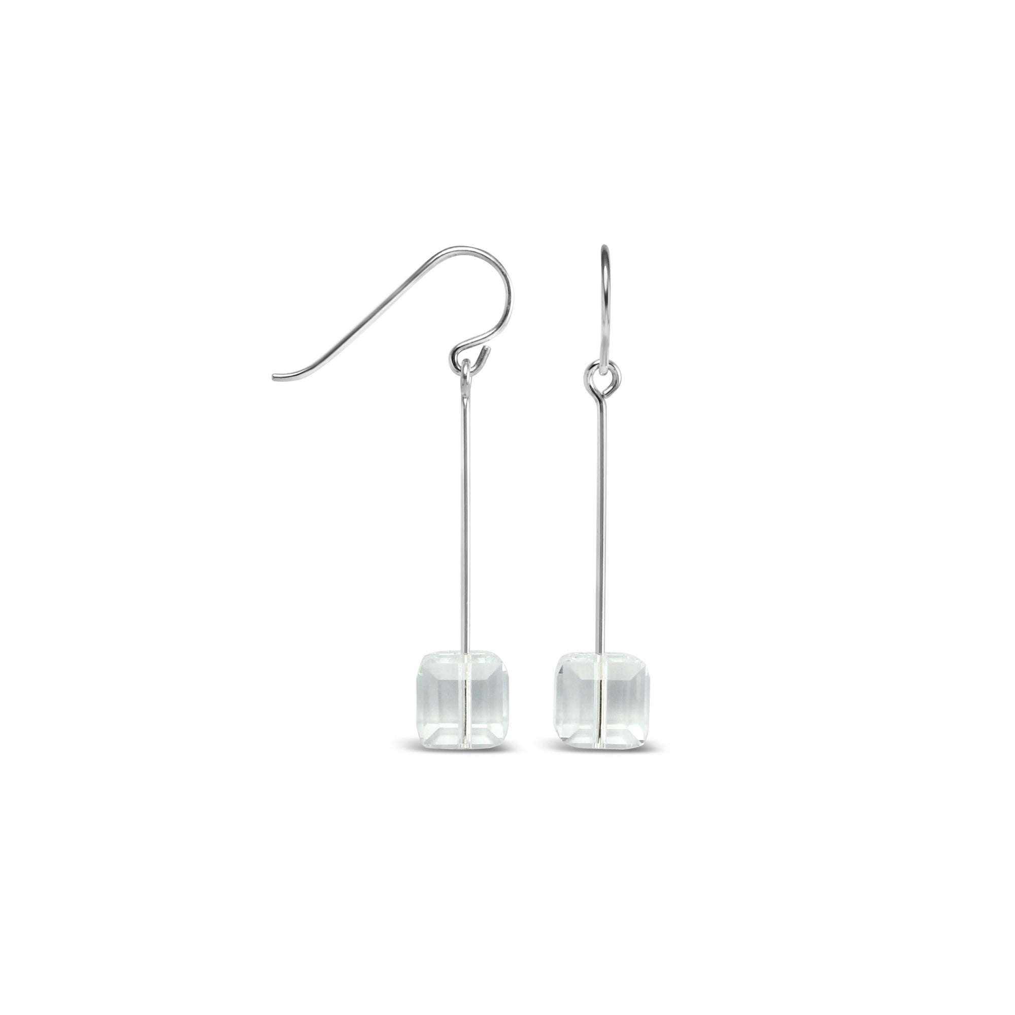 Tango Sterling Silver Swarovski Cube Drop Earrings (Crystal) - Ativa Jewellery