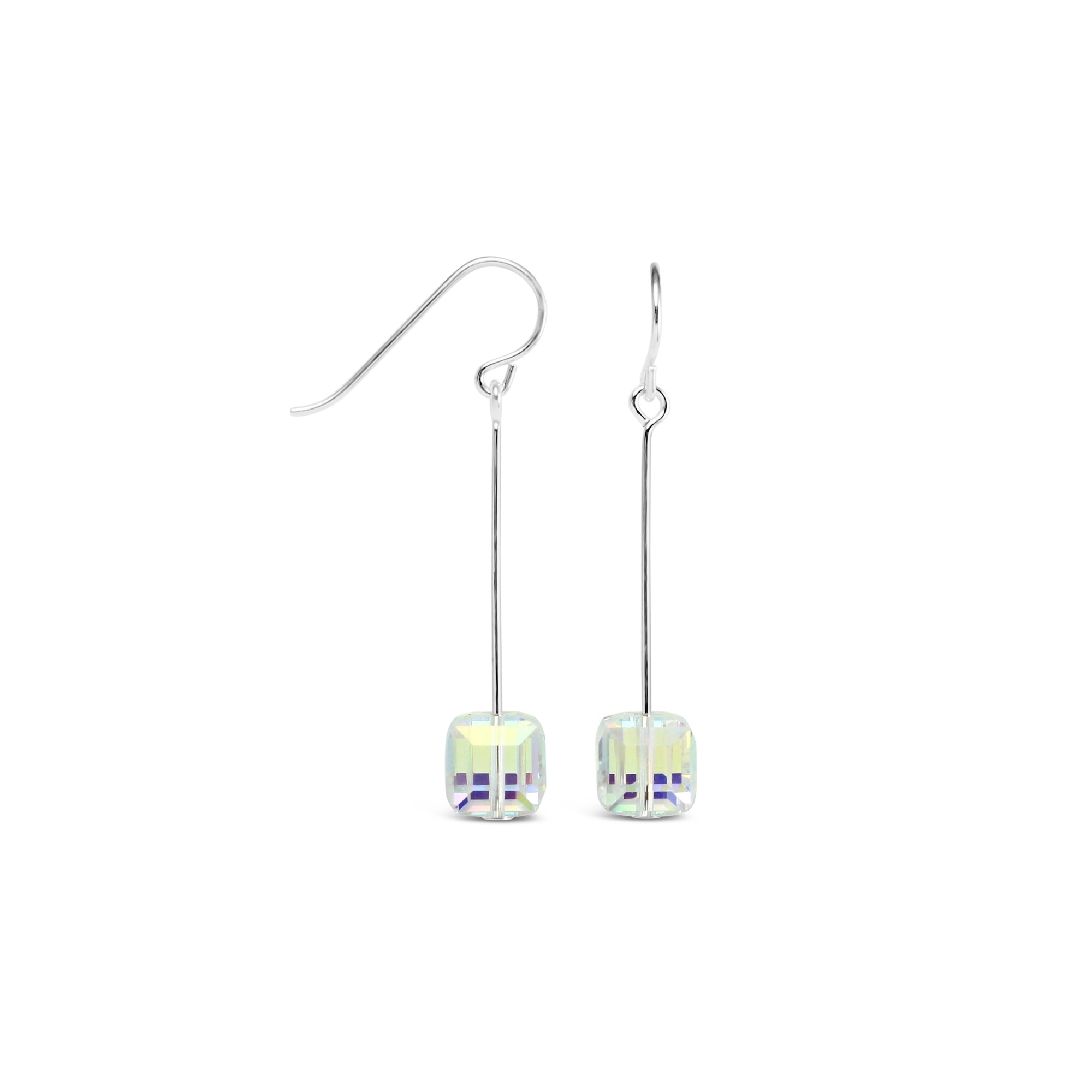 Tango Sterling Silver & Crystal Cube Drop Earrings (Crystal AB) - Ativa Jewellery