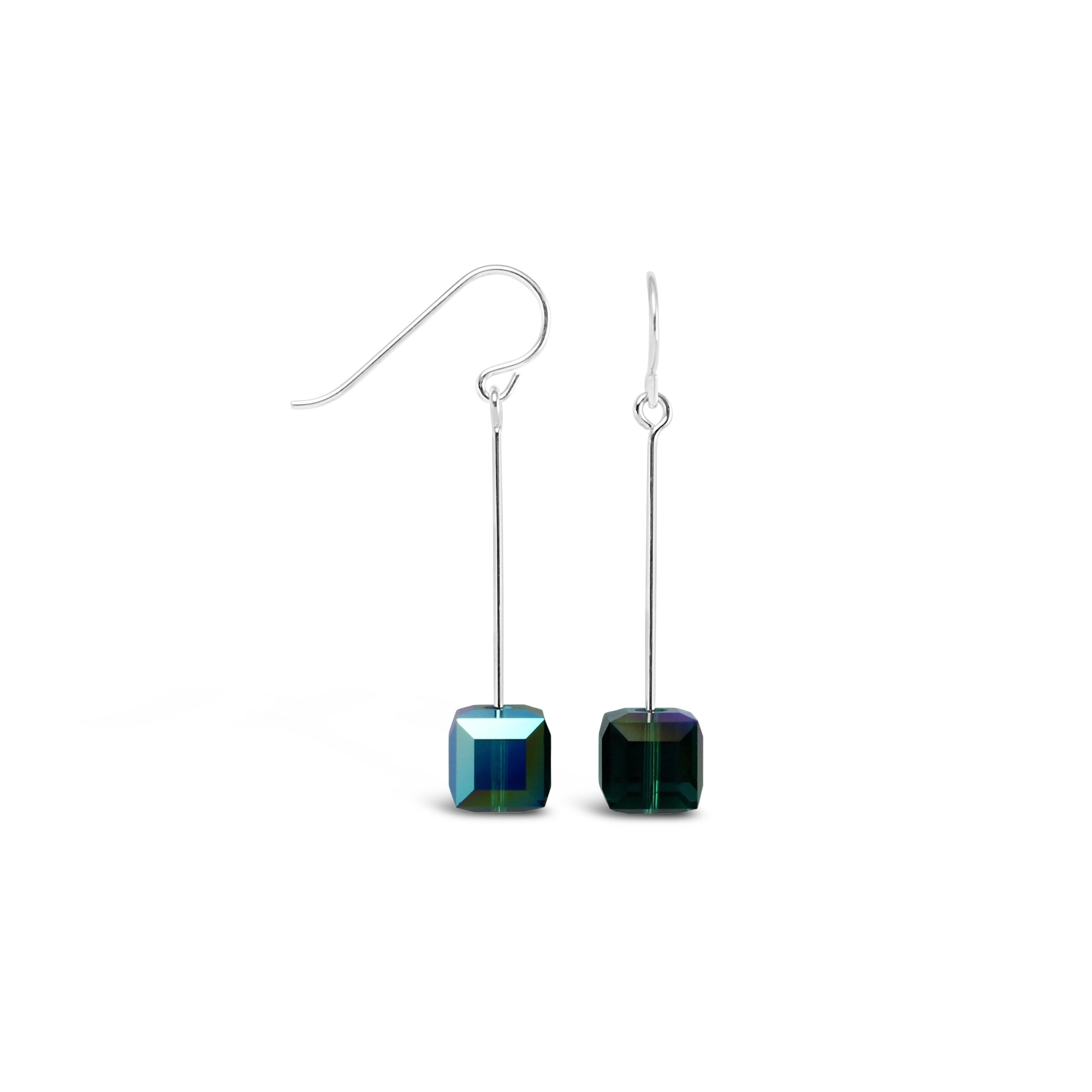 Tango Sterling Silver Crystal Cube Drop Earrings (Emerald) - Ativa Jewellery