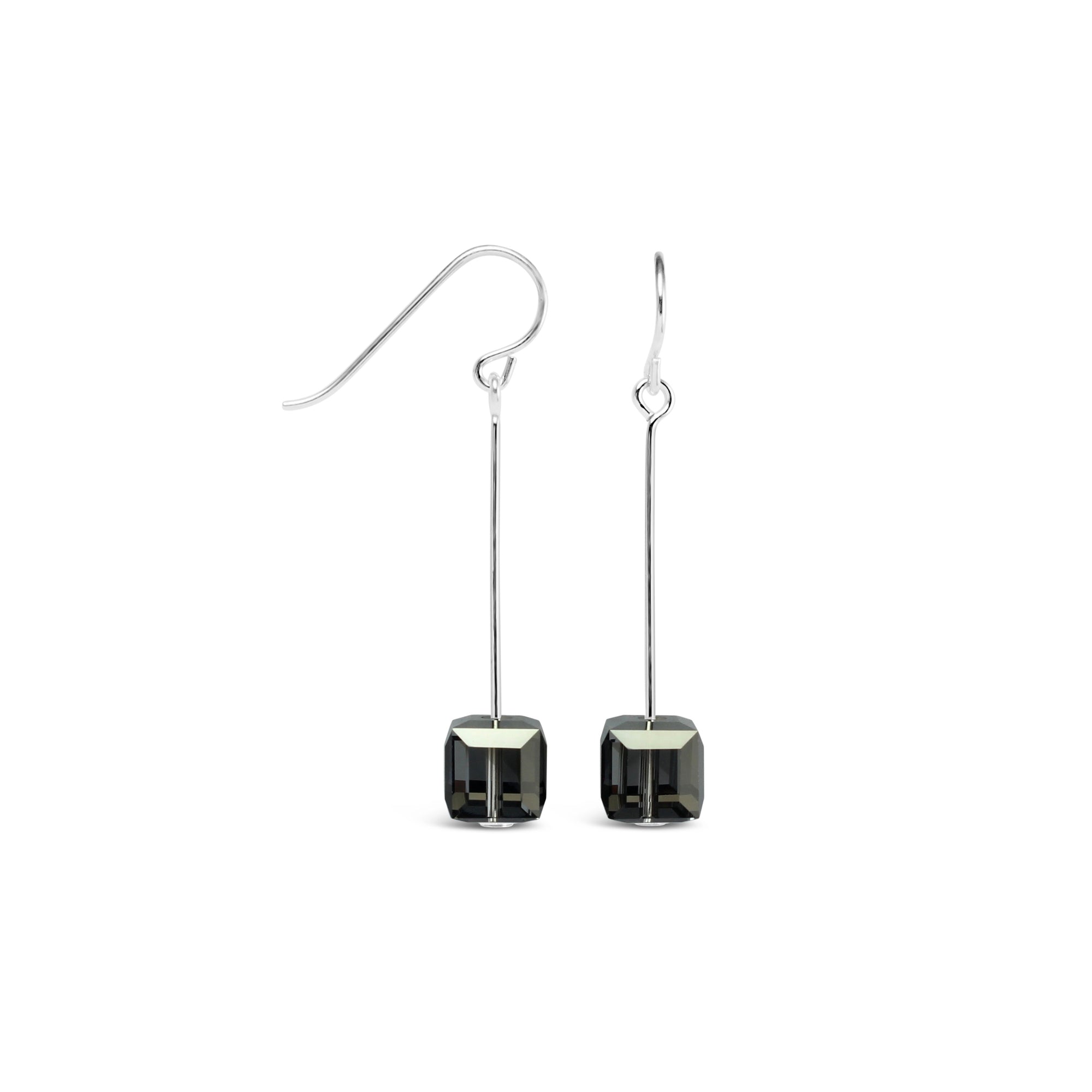 Tango Sterling Silver & Swarovski Cube Drop Earrings (Silver Nights) - Ativa Jewellery