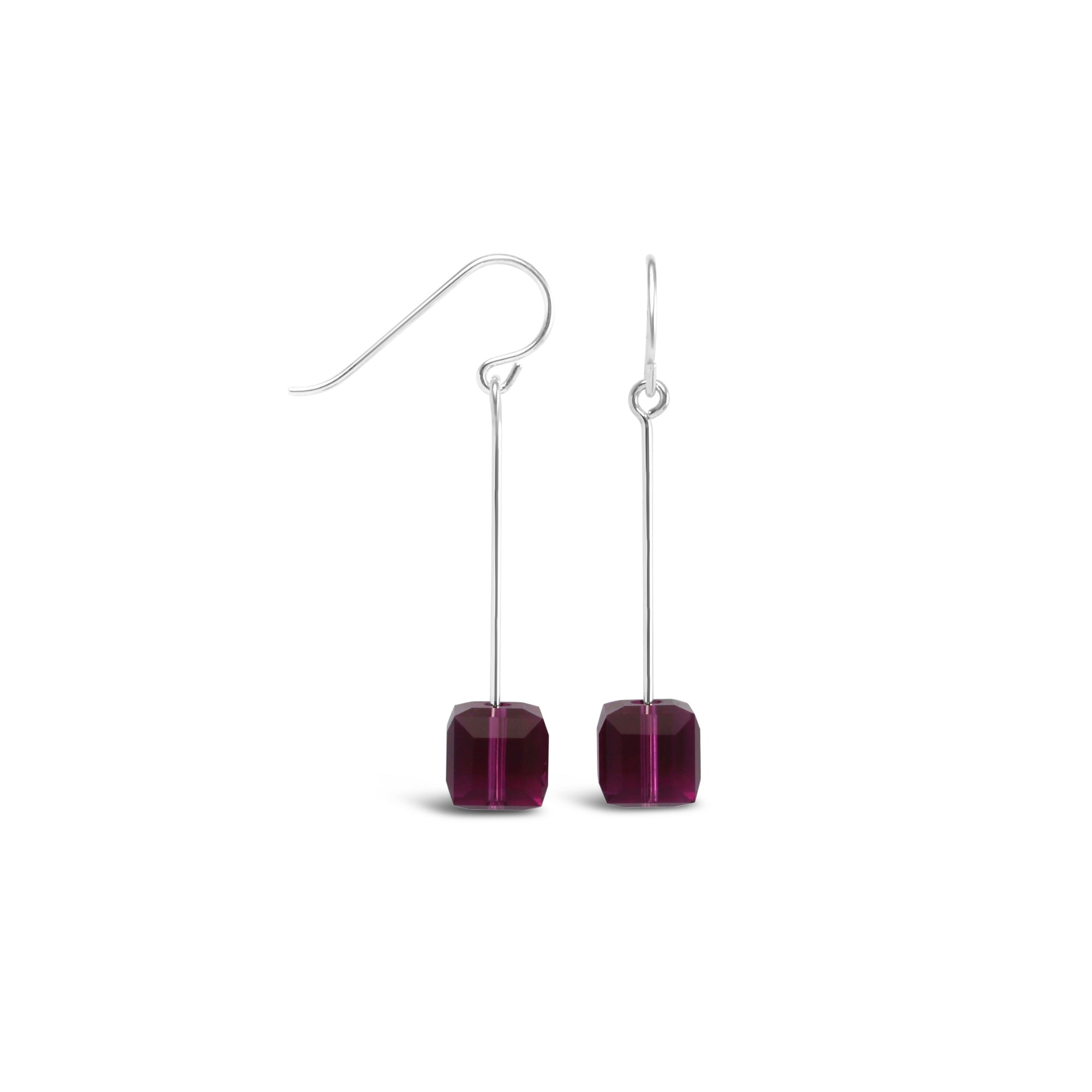 Tango Sterling Silver & Crystal Cube Drop Earrings (Fuchsia) - Ativa Jewellery