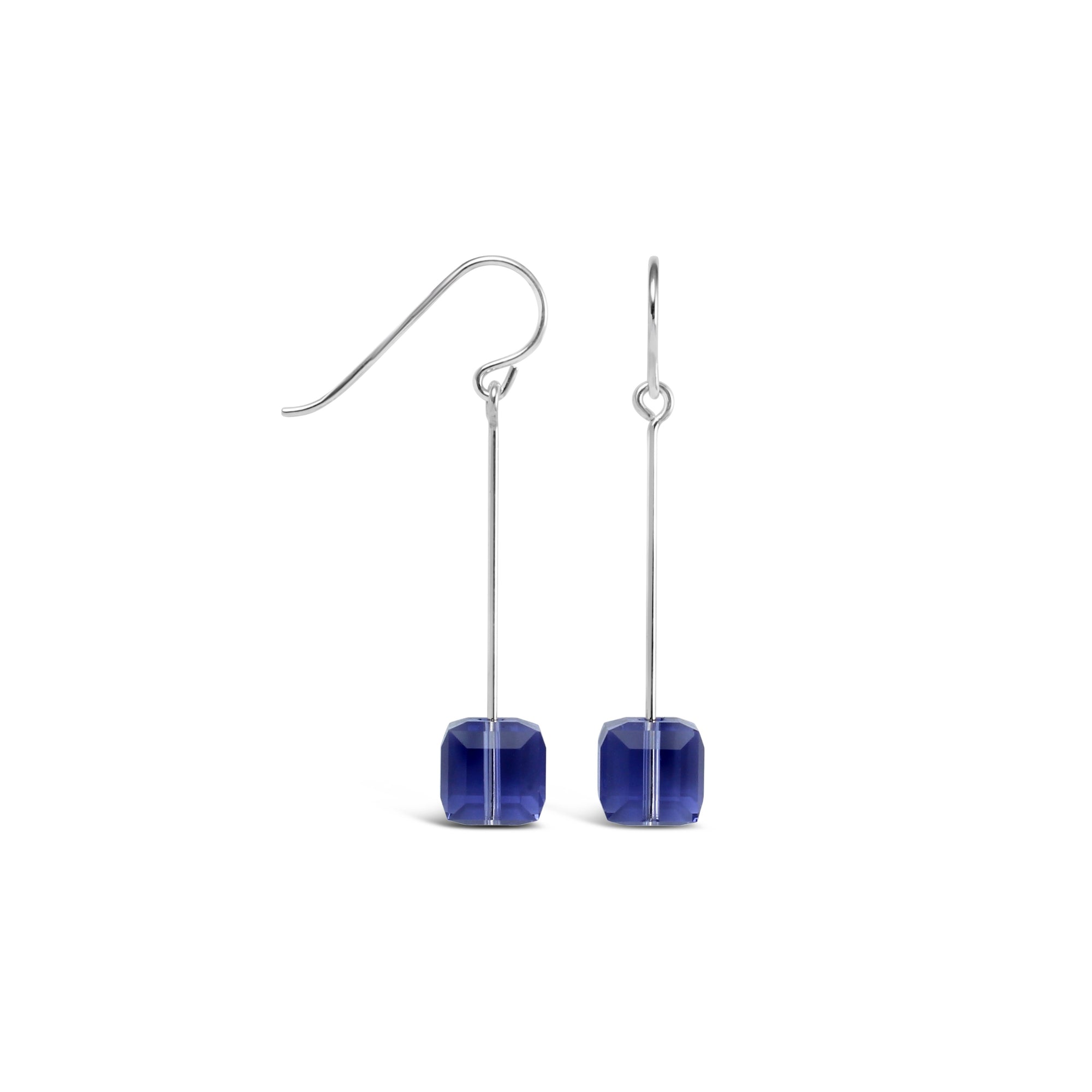 Tango Sterling Silver & Crystal Cube Drop Earrings (Tanzanite) - Ativa Jewellery