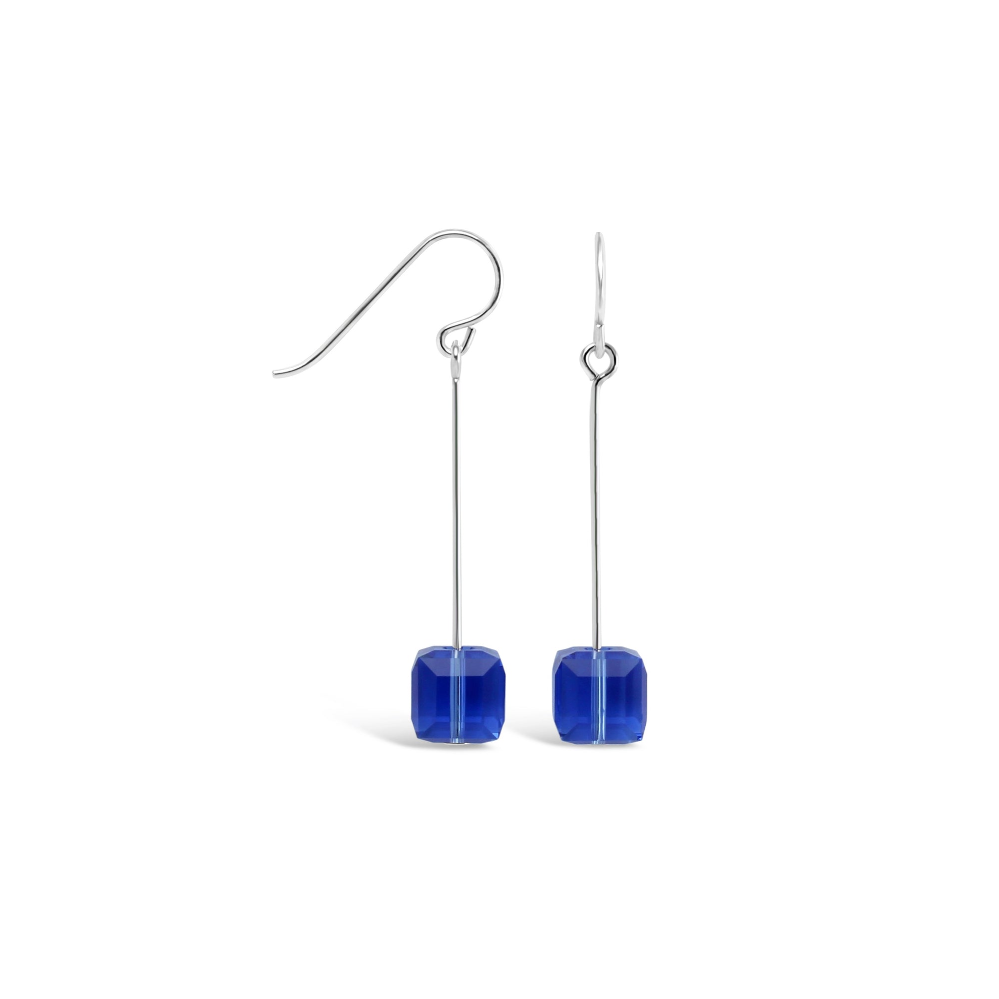 Tango Sterling Silver Crystal Cube Drop Earrings (Sapphire) - Ativa Jewellery