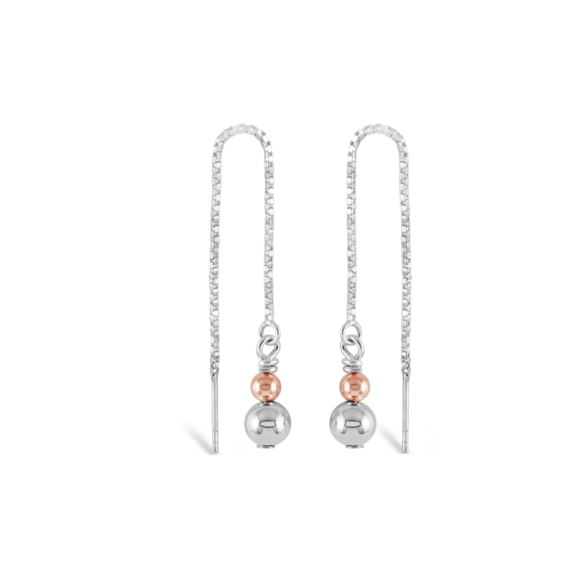 Contemporary Rose Gold & Silver Duo Thread Earrings - Ativa Jewellery