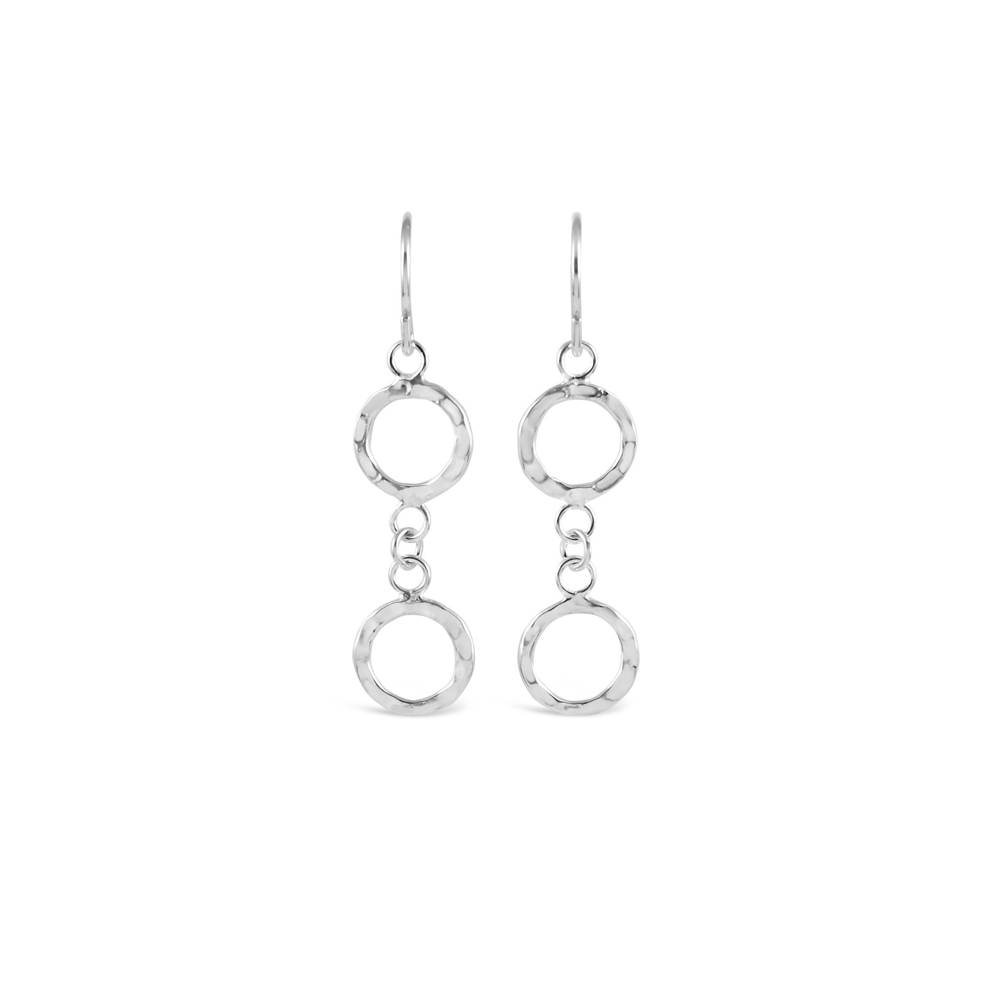 Contemporary Hammered Silver Double Ring Earrings - Ativa Jewellery