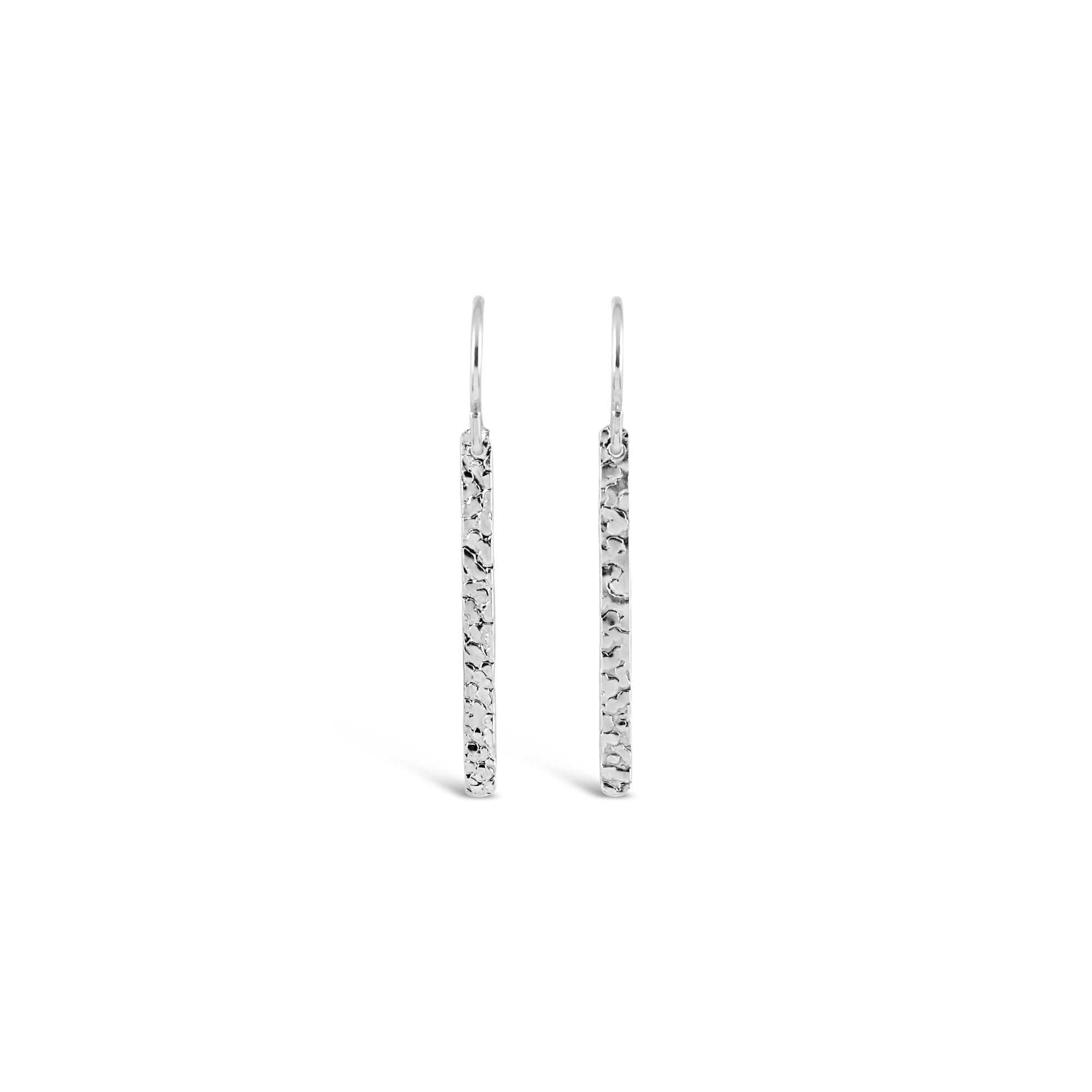 Contemporary Hammered Silver Bar Earrings - Ativa Jewellery