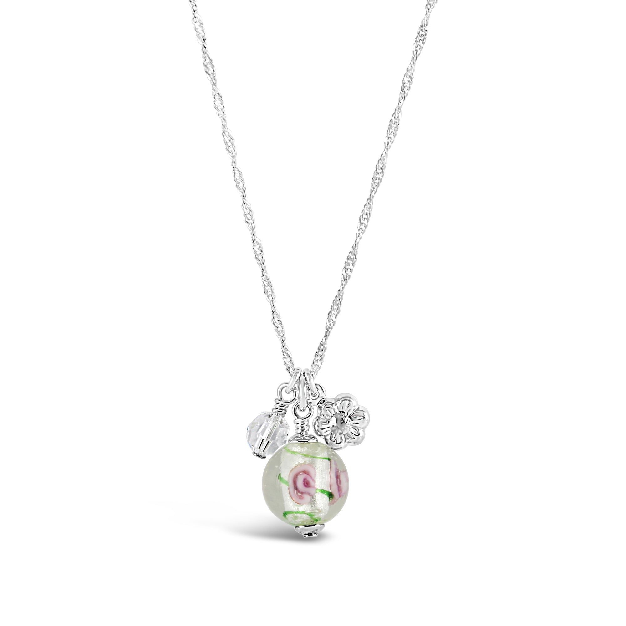 Viennese Cluster Necklace with Art Glass (Pink/Green) - Ativa Jewellery