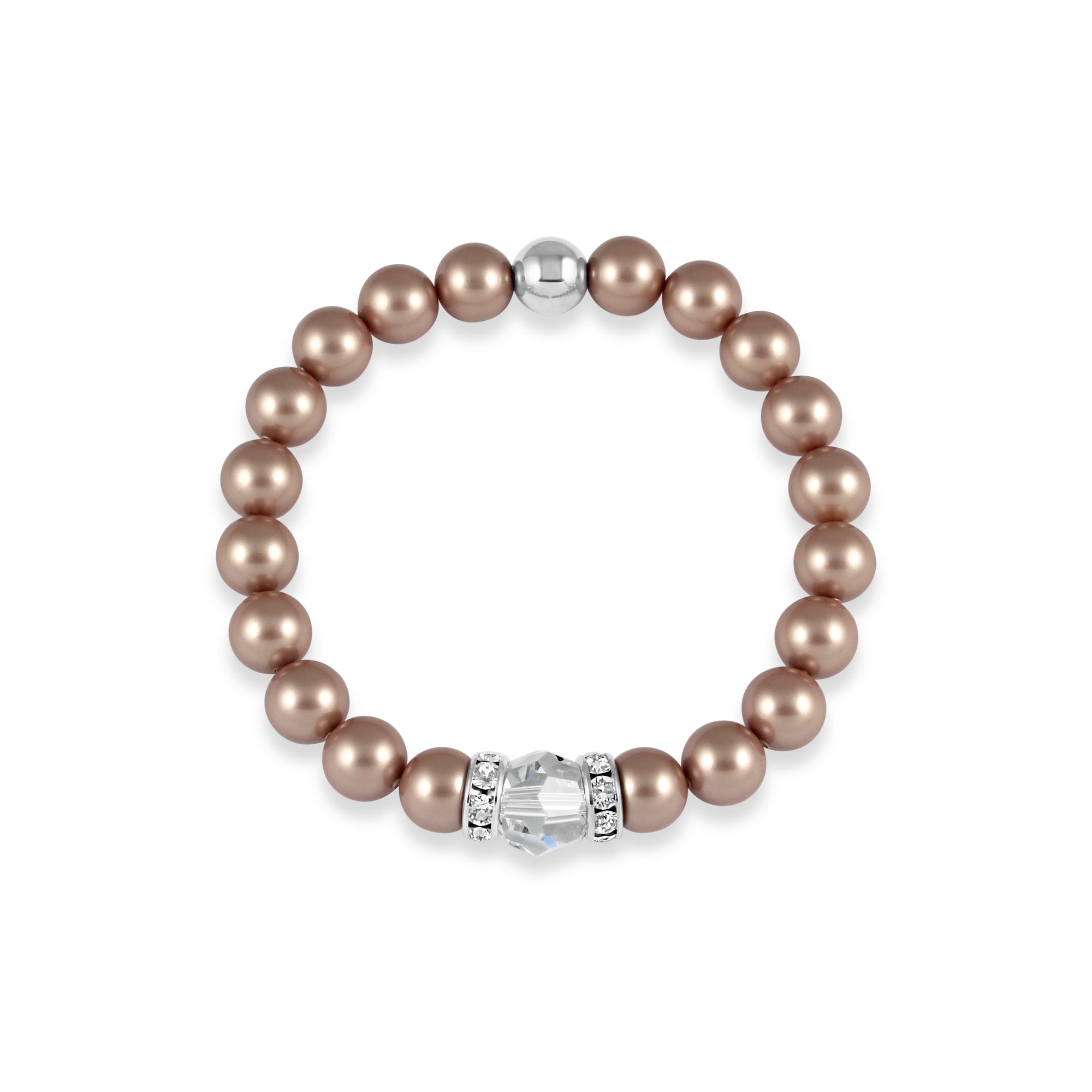 Classical Luxe Crystal Pearl Stretch Bracelet (Powdered Almond) - Ativa Jewellery