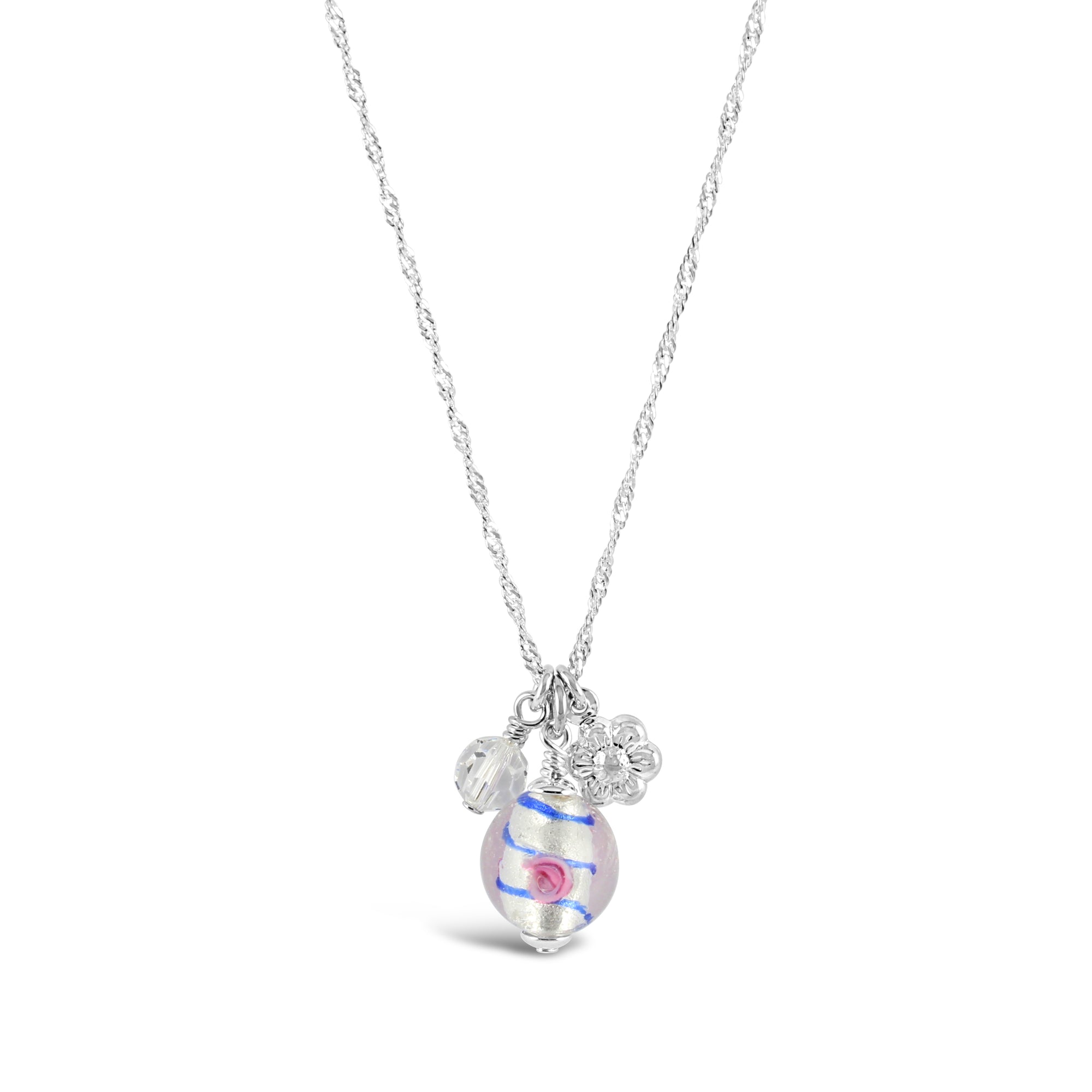 Viennese Cluster Necklace with Art Glass (Pink/Blue) - Ativa Jewellery