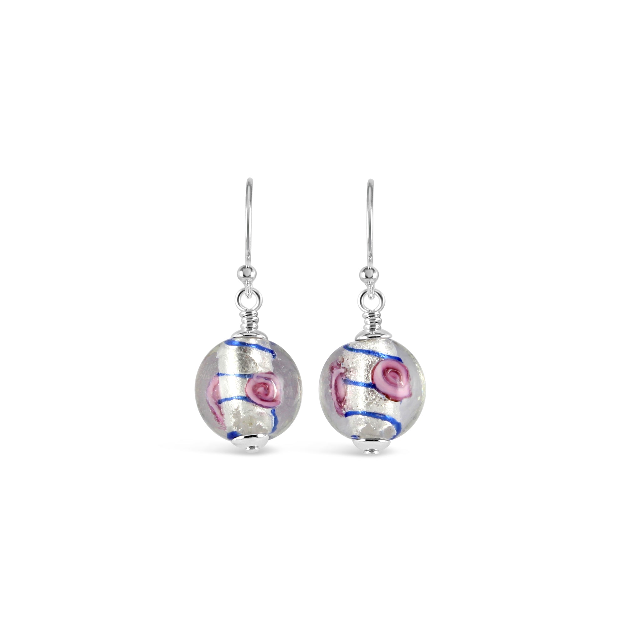 Viennese Art Glass Flower Earrings (Pink/Blue) - Ativa Jewellery