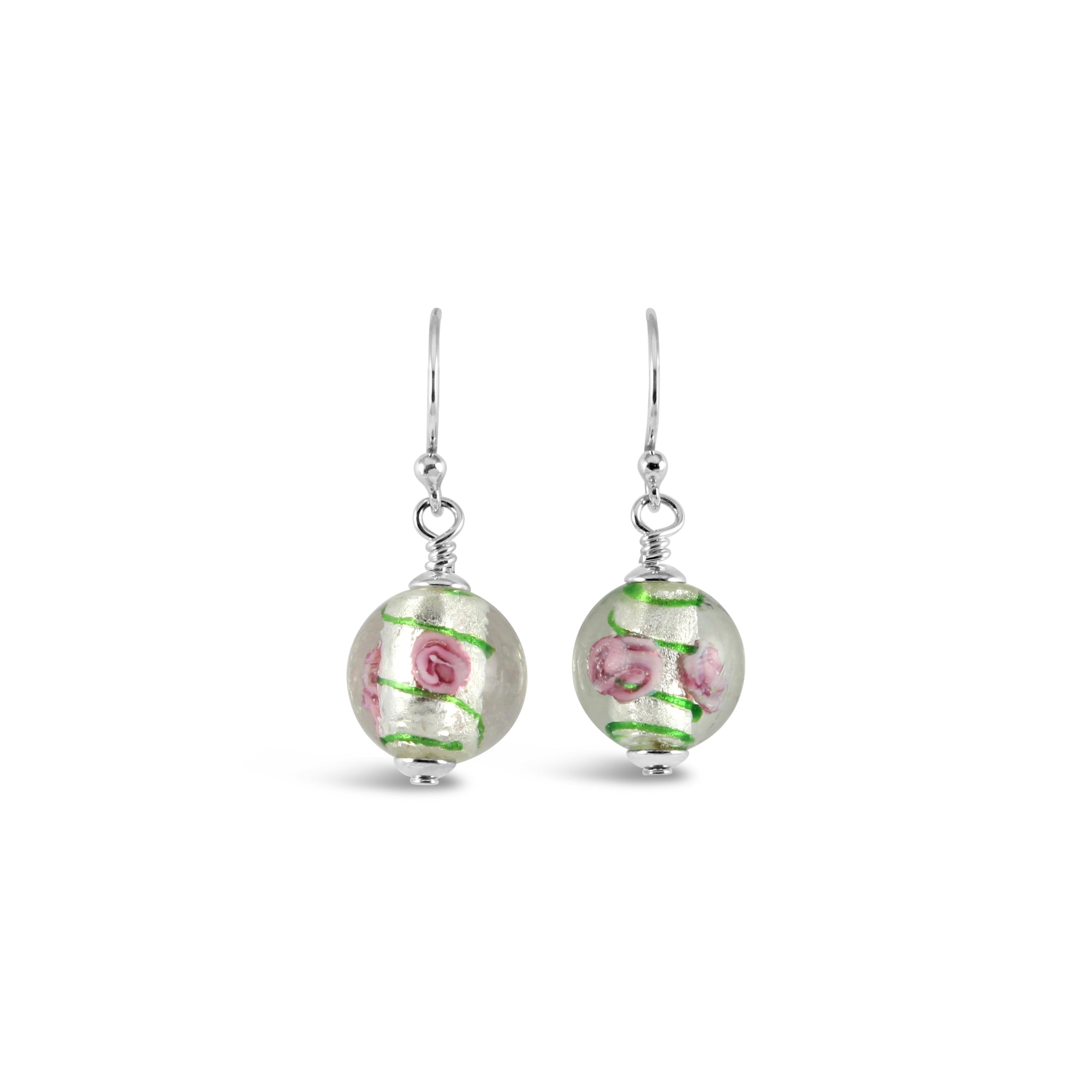 Viennese Art Glass Flower Earrings (Pink/Green) - Ativa Jewellery