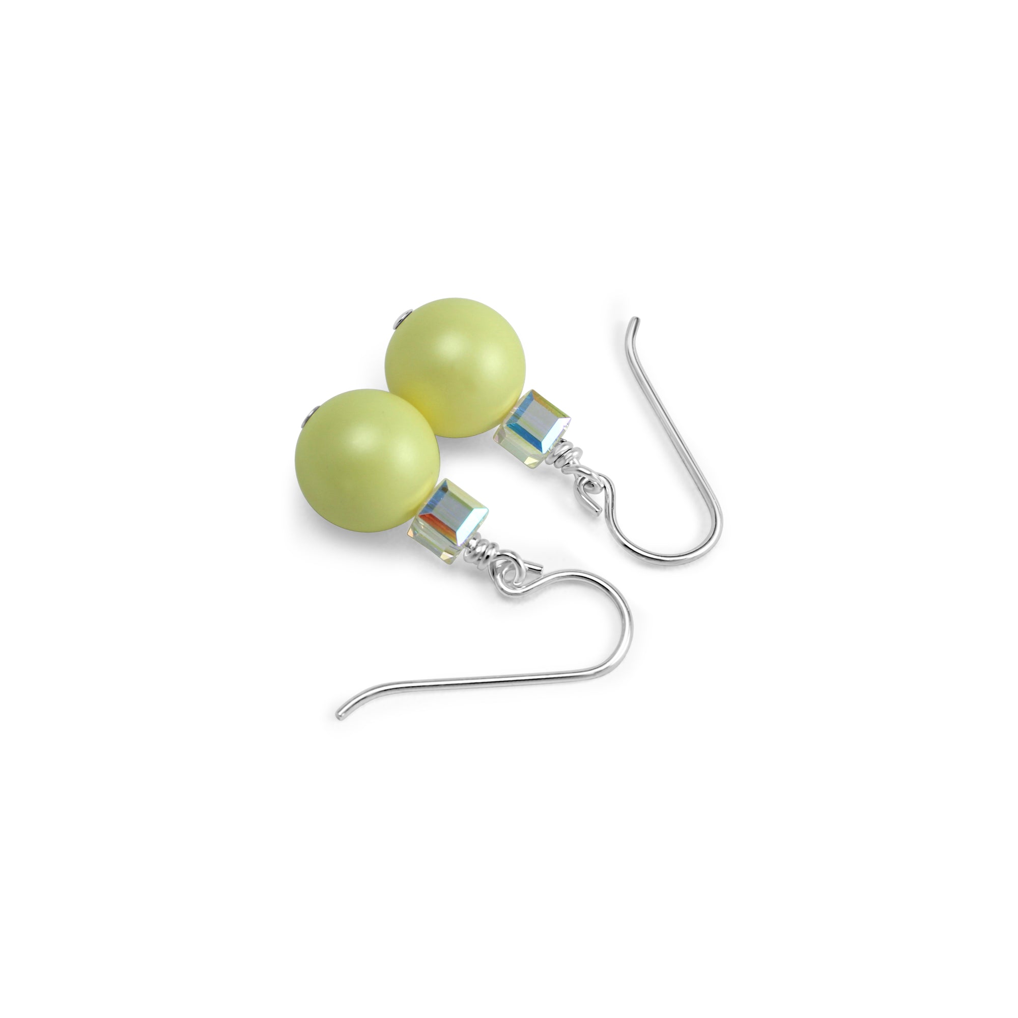 Ballet Crystal Cube/Pearl Drop Earrings (Pastel Yellow & Aurora) - Ativa Jewellery