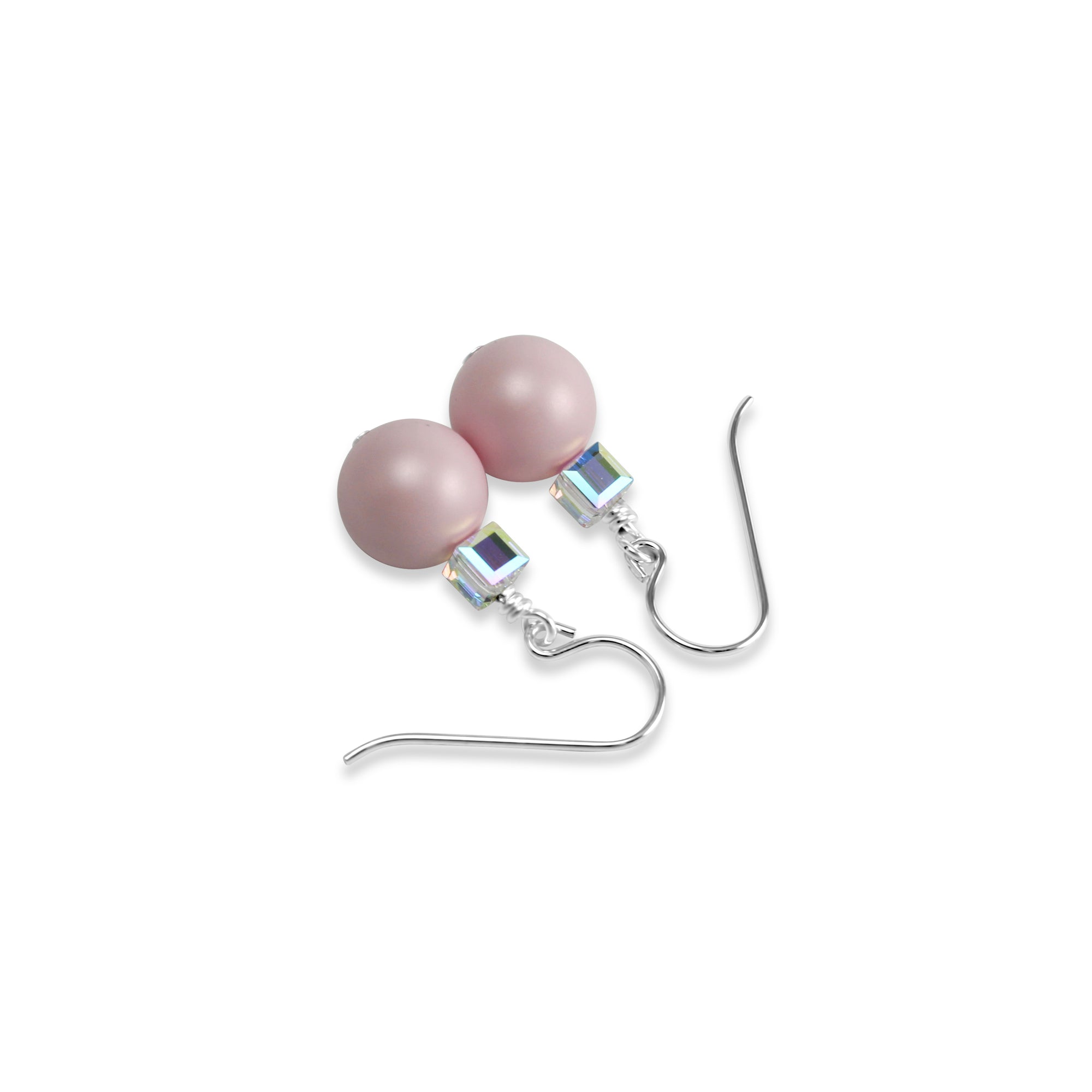 Ballet Crystal Cube/Pearl Drop Earrings (Pastel Pink & Aurora) - Ativa Jewellery