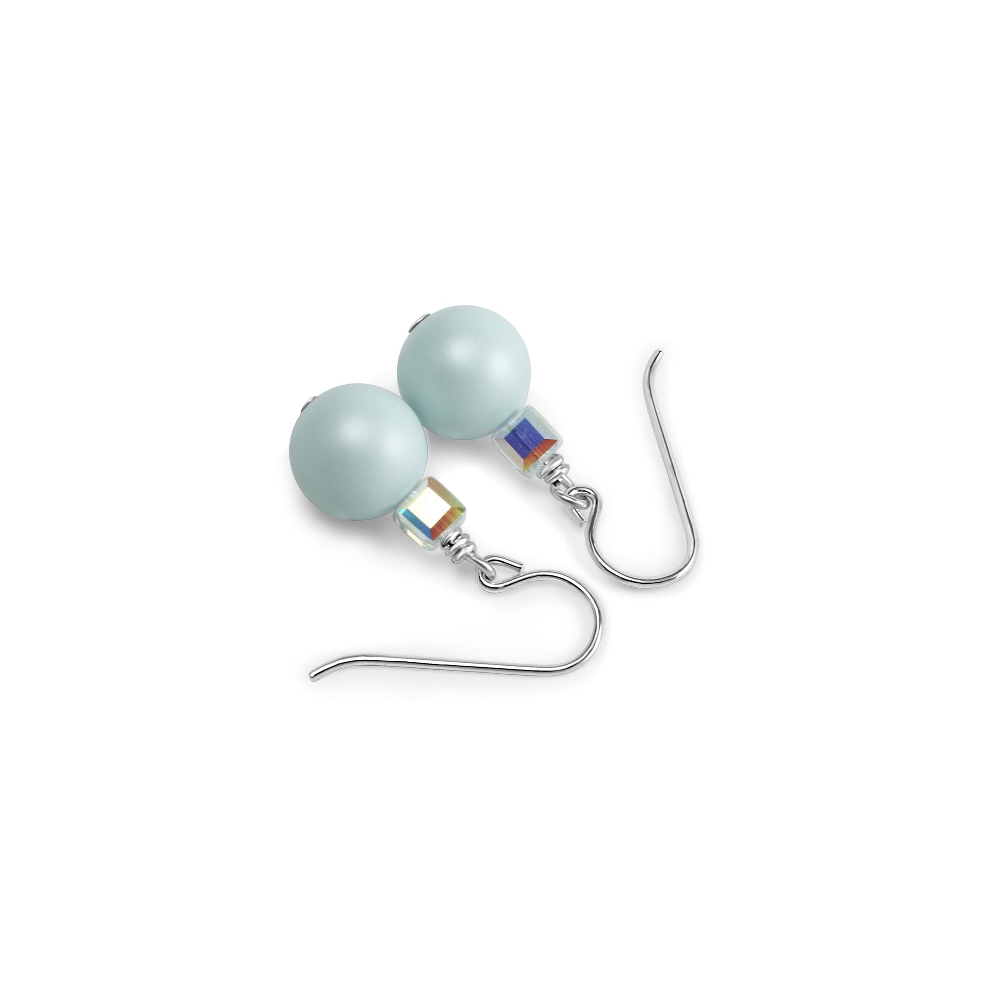 Ballet Crystal Cube/Pearl Drop Earrings (Pastel Blue & Aurora) - Ativa Jewellery