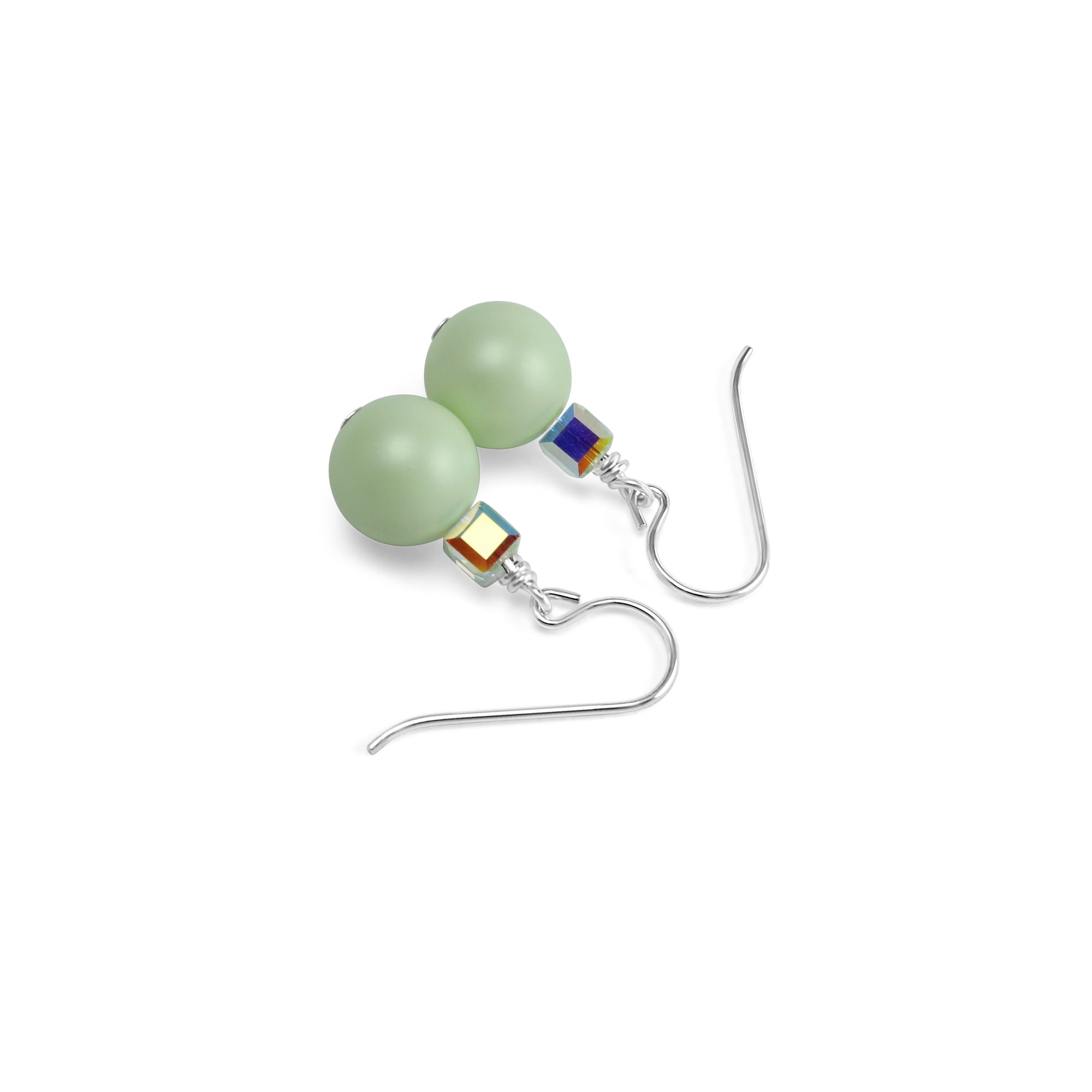 Ballet Crystal Cube/Pearl Drop Earrings (Pastel Green & Aurora) - Ativa Jewellery