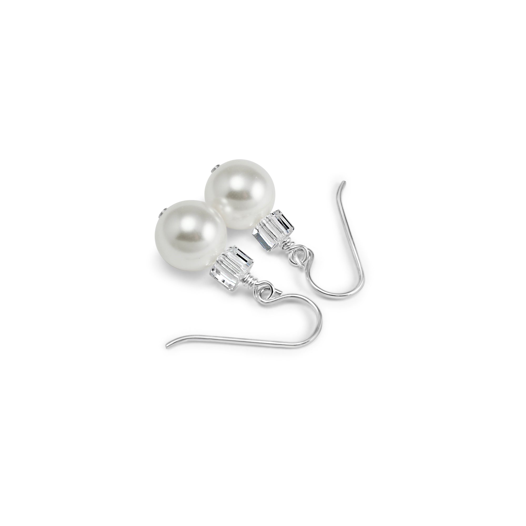 Tango Crystal Cube/Pearl Earrings (White) - Ativa Jewellery