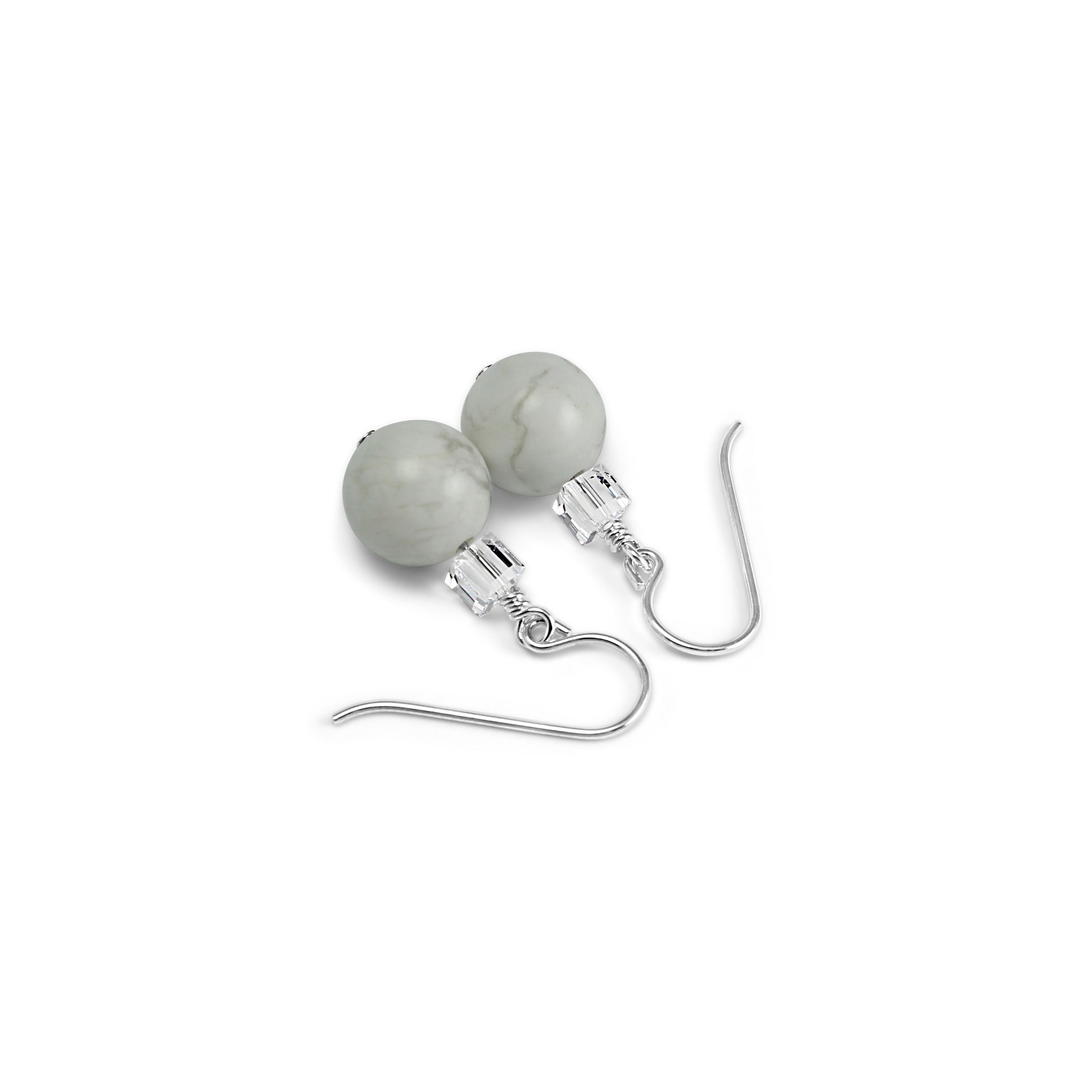 Tango Crystal Cube/Gemstone Earrings (Marble Howlite) - Ativa Jewellery