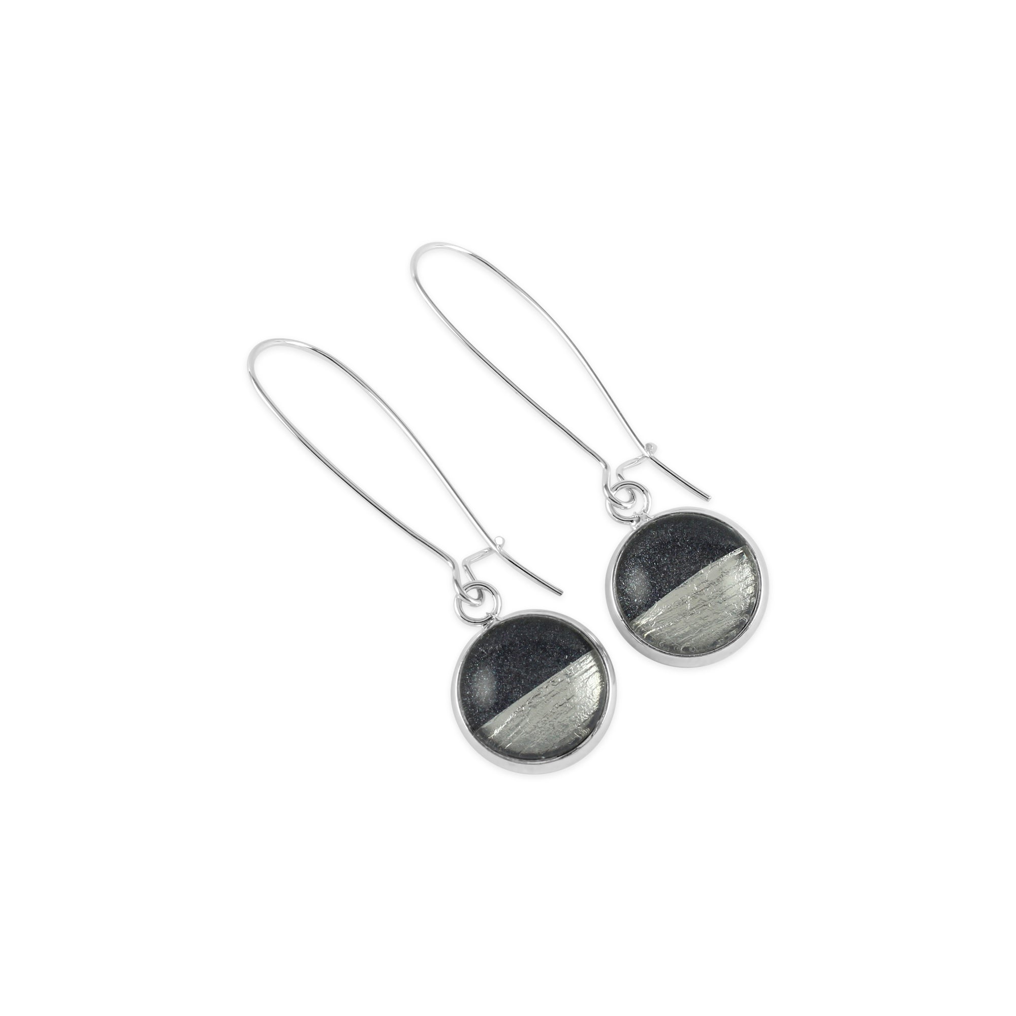 Samba Silver Linings Elongated Drop Earrings (Silver & Charcoal) - New Design - Ativa Jewellery