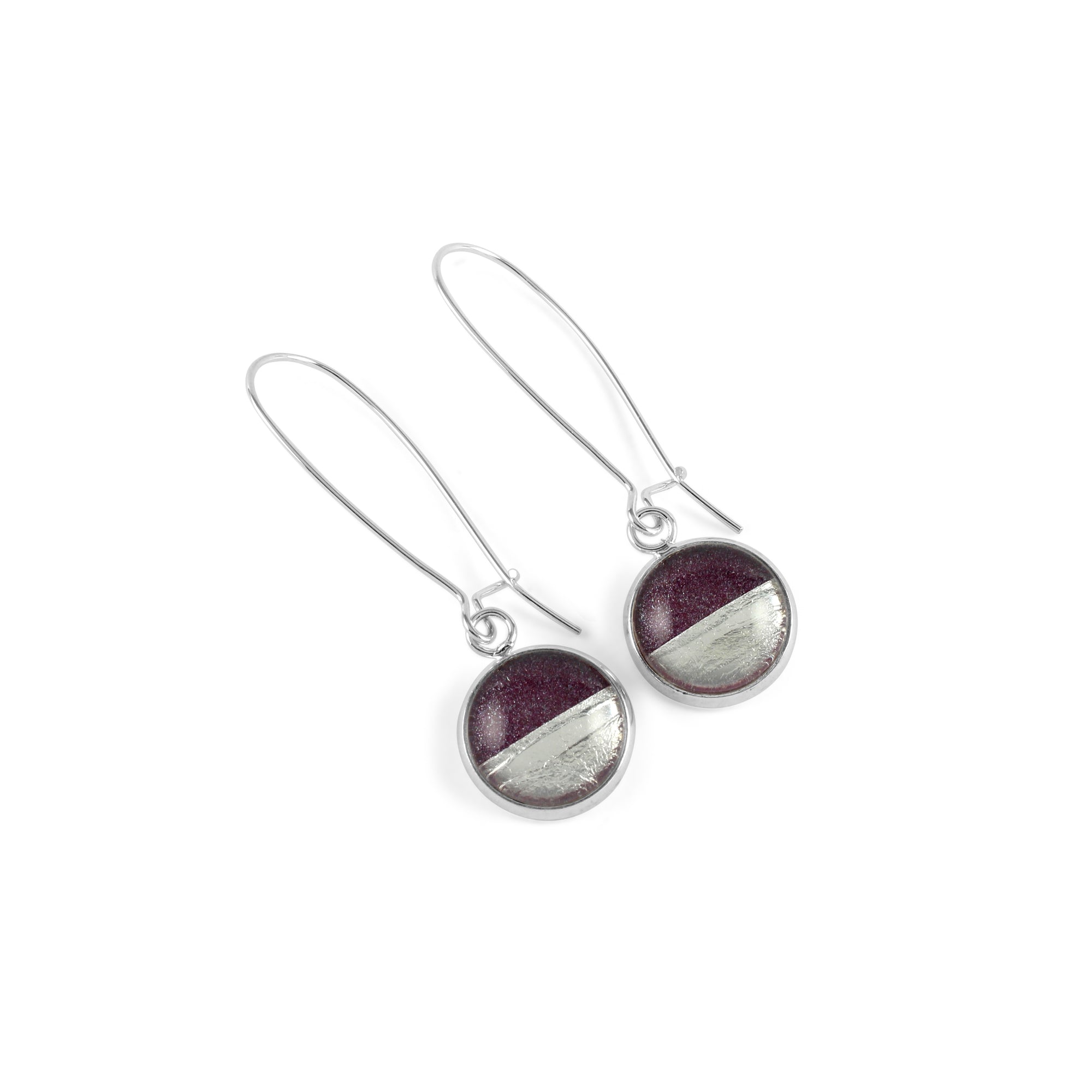 Samba Silver Linings Elongated Drop Earrings (Silver & Burgundy) - New Design - Ativa Jewellery