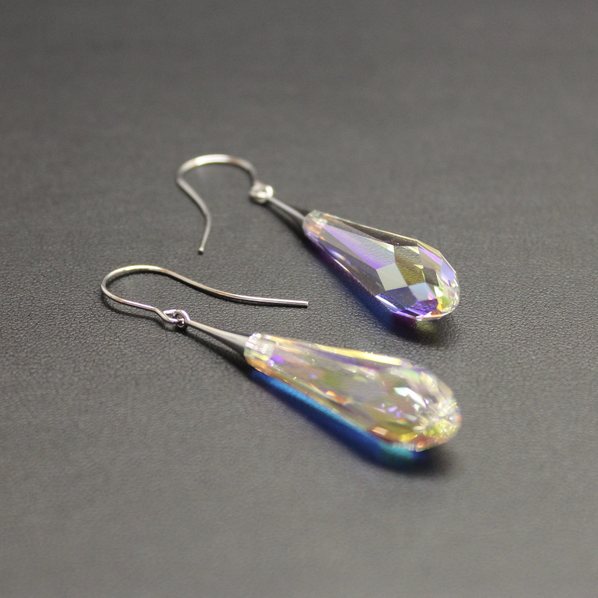 Ceroc Crystal Faceted Long Droplet Earrings (Aurora Borealis) - Ativa Jewellery
