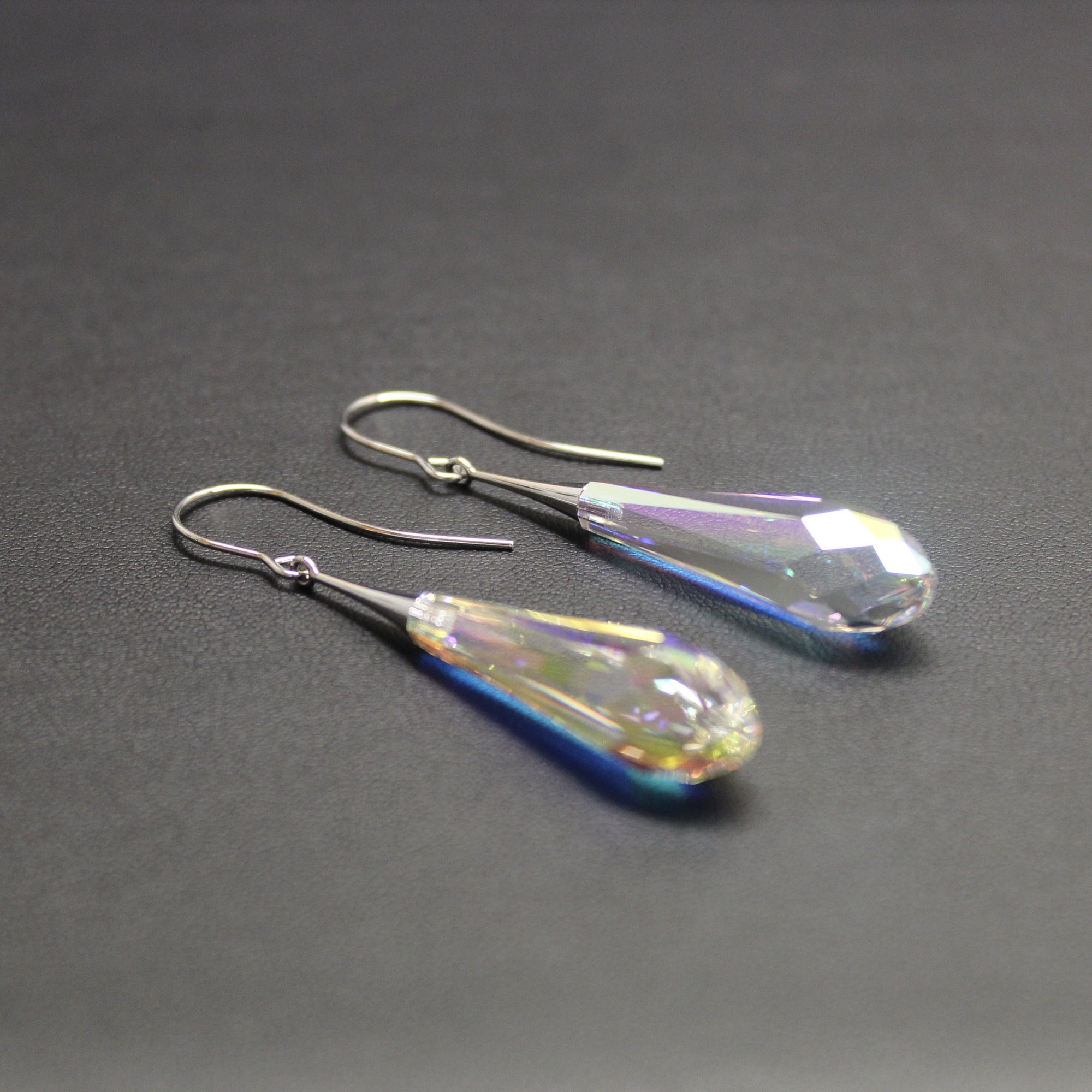 Ceroc Crystal Faceted Long Droplet Earrings (Aurora Borealis) - Ativa Jewellery