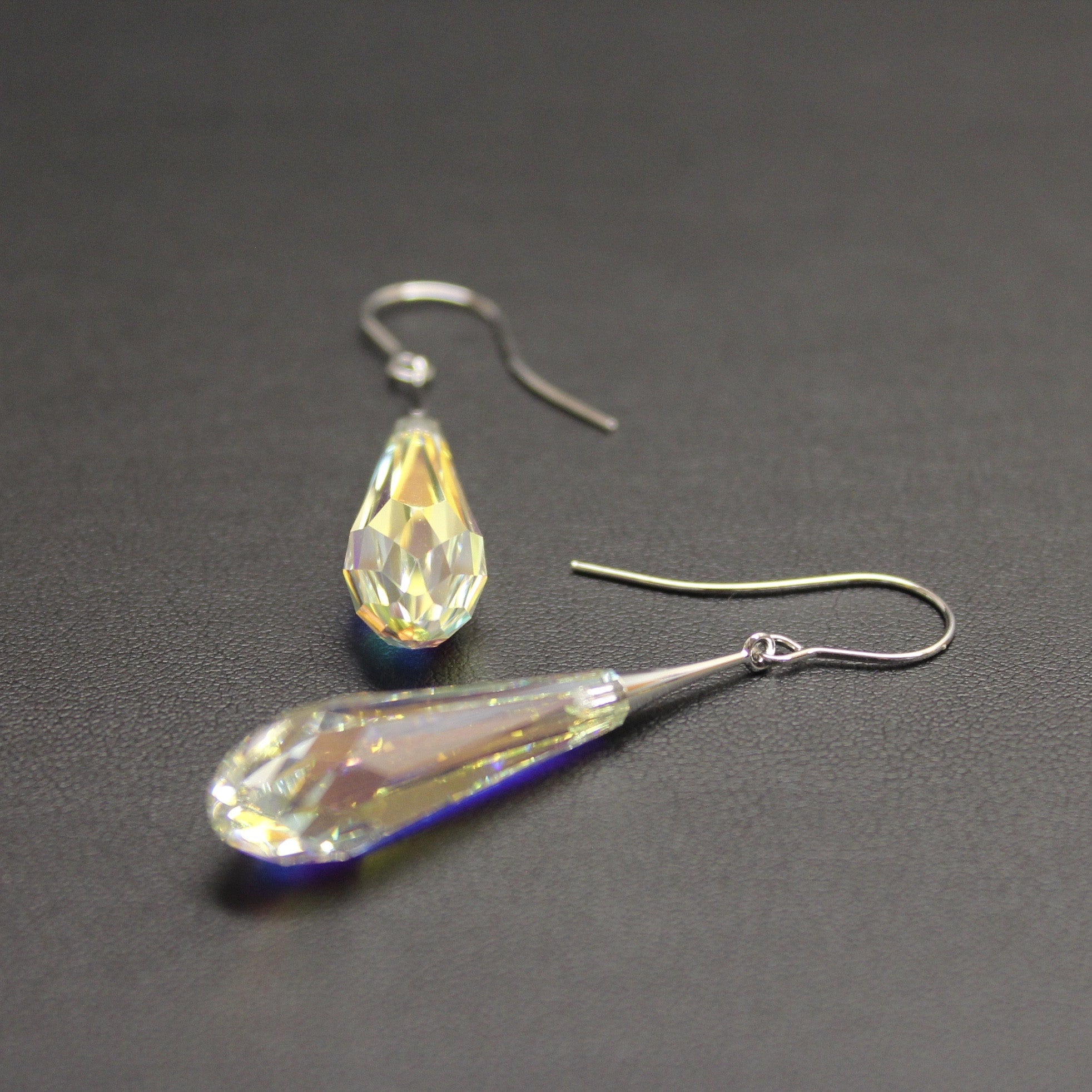 Ceroc Crystal Faceted Long Droplet Earrings (Aurora Borealis) - Ativa Jewellery