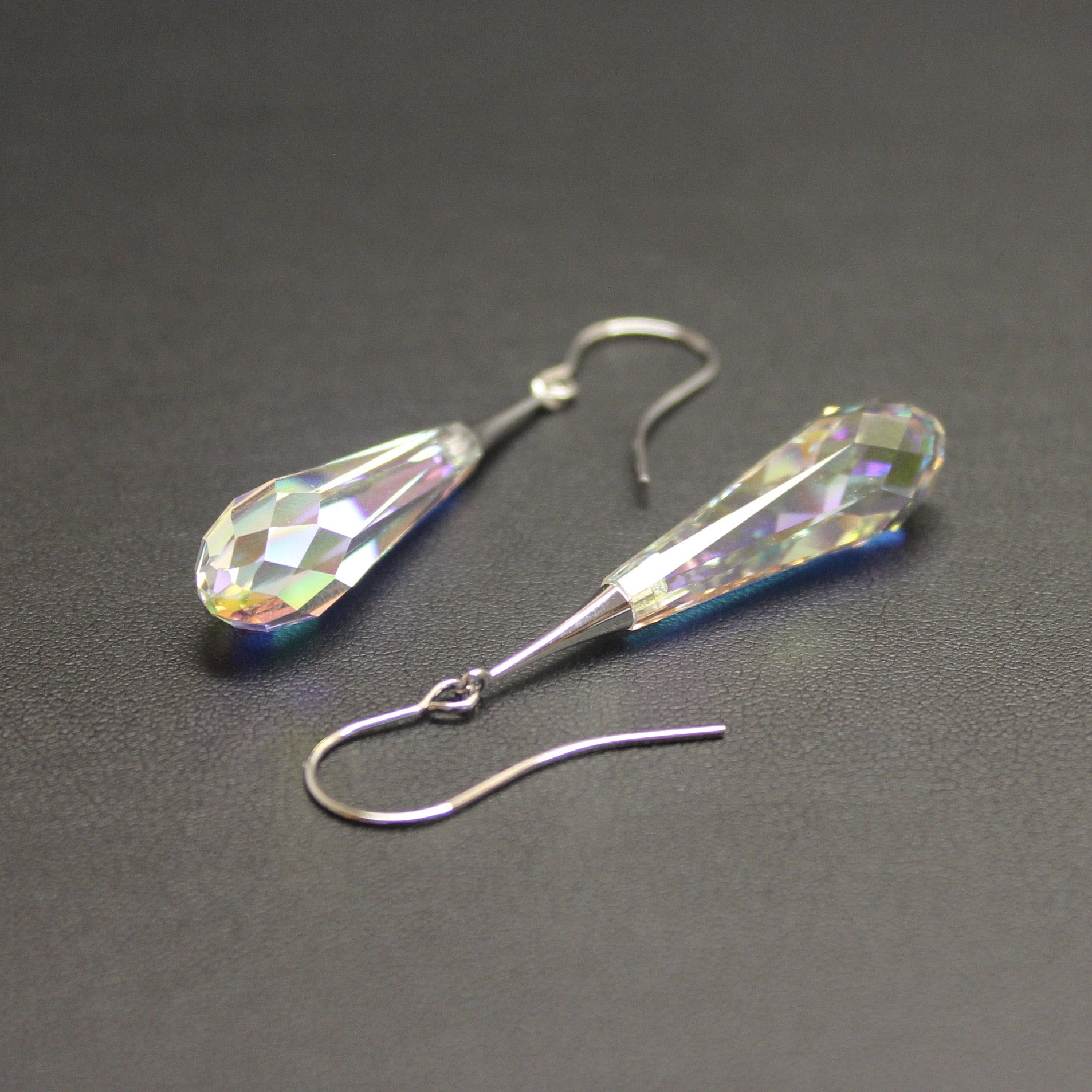 Ceroc Crystal Faceted Long Droplet Earrings (Aurora Borealis) - Ativa Jewellery