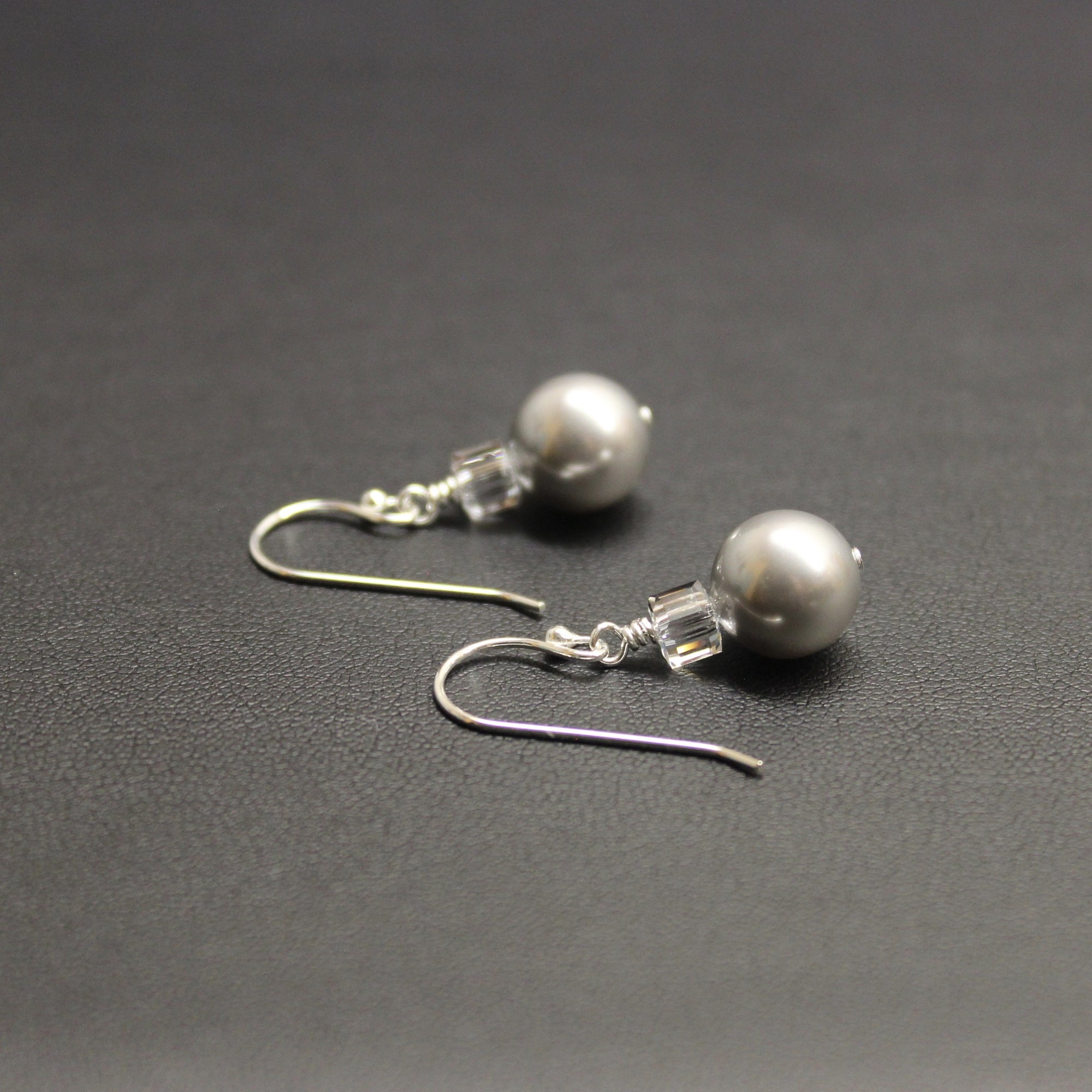 Tango Crystal Cube/Pearl Earrings (Light Grey) - Ativa Jewellery