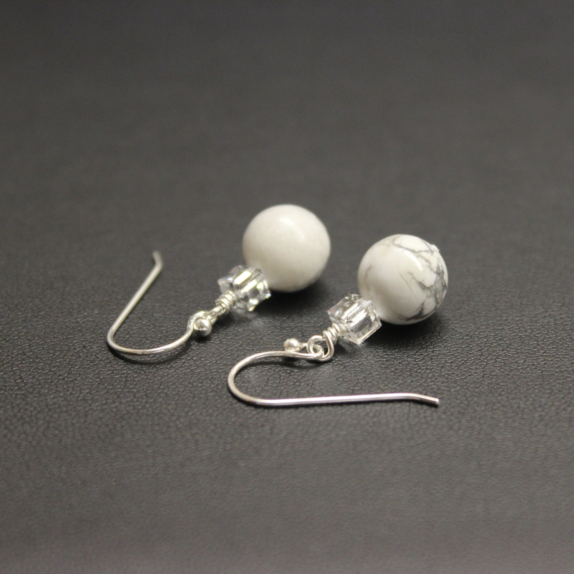 Tango Crystal Cube/Gemstone Earrings (Marble Howlite) - Ativa Jewellery