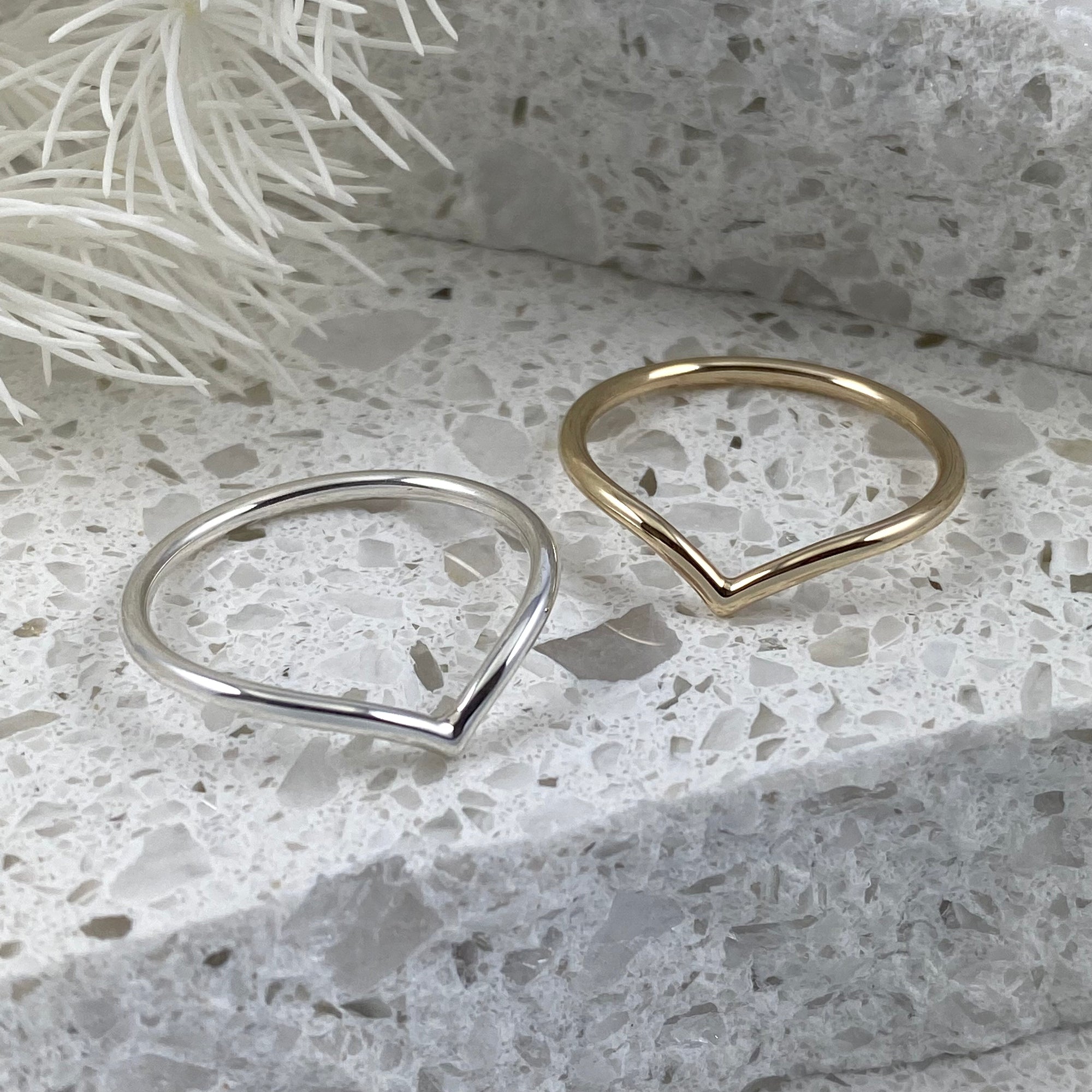 Smooth Chevron Wishbone Ring - Solid 9ct Gold - Ativa Jewellery