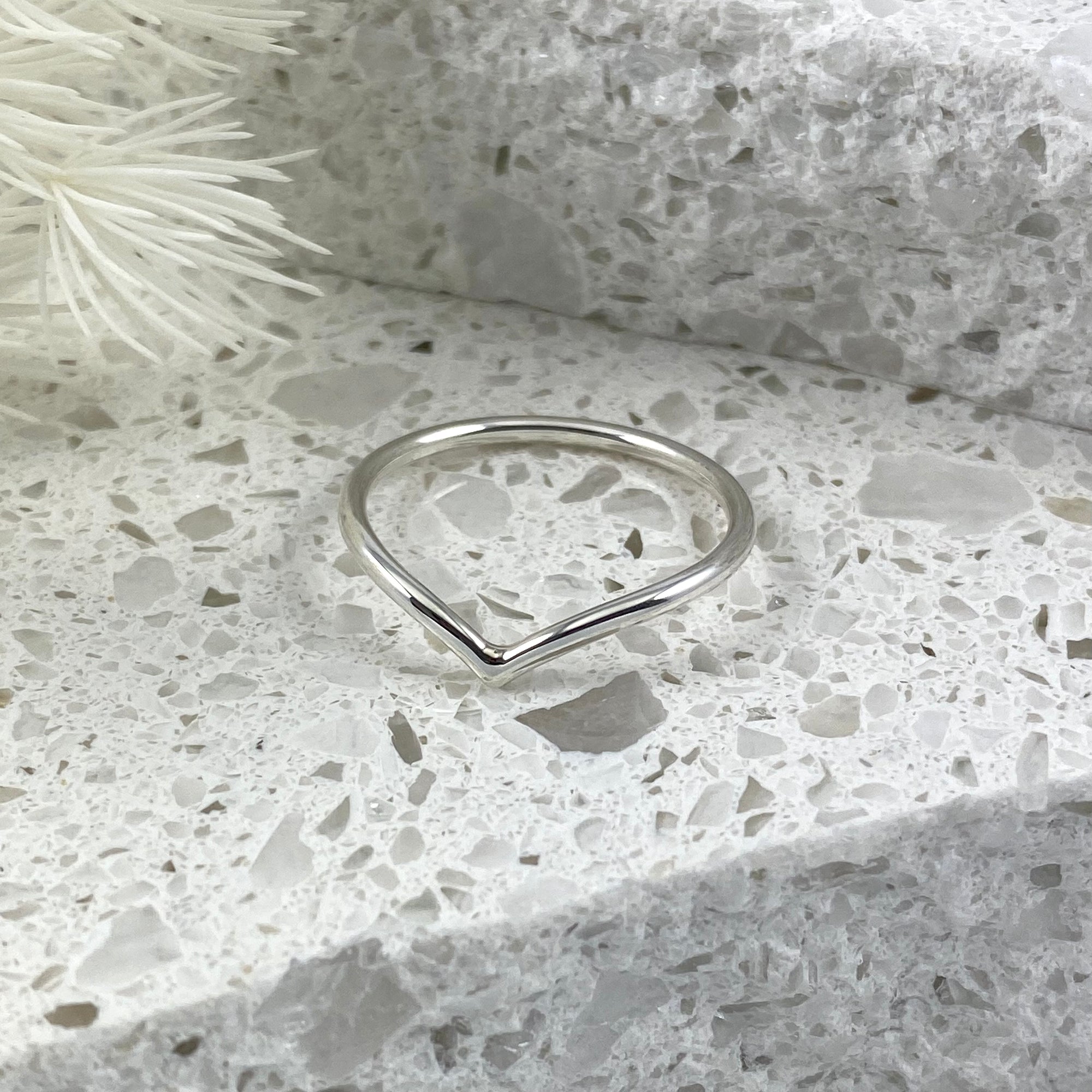 Smooth Chevron Wishbone Ring - Solid Sterling Silver - Ativa Jewellery