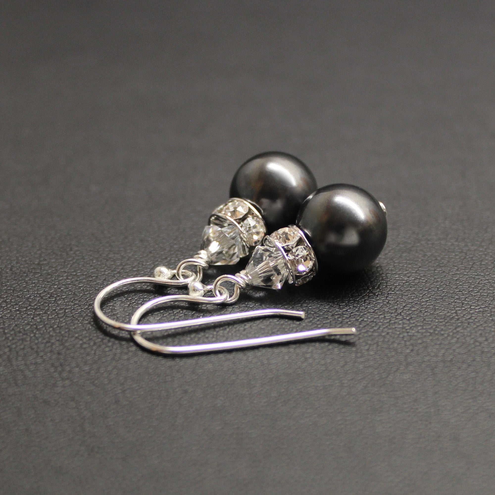 Classical Luxe Crystal Pearl Earrings (Charcoal) - Ativa Jewellery