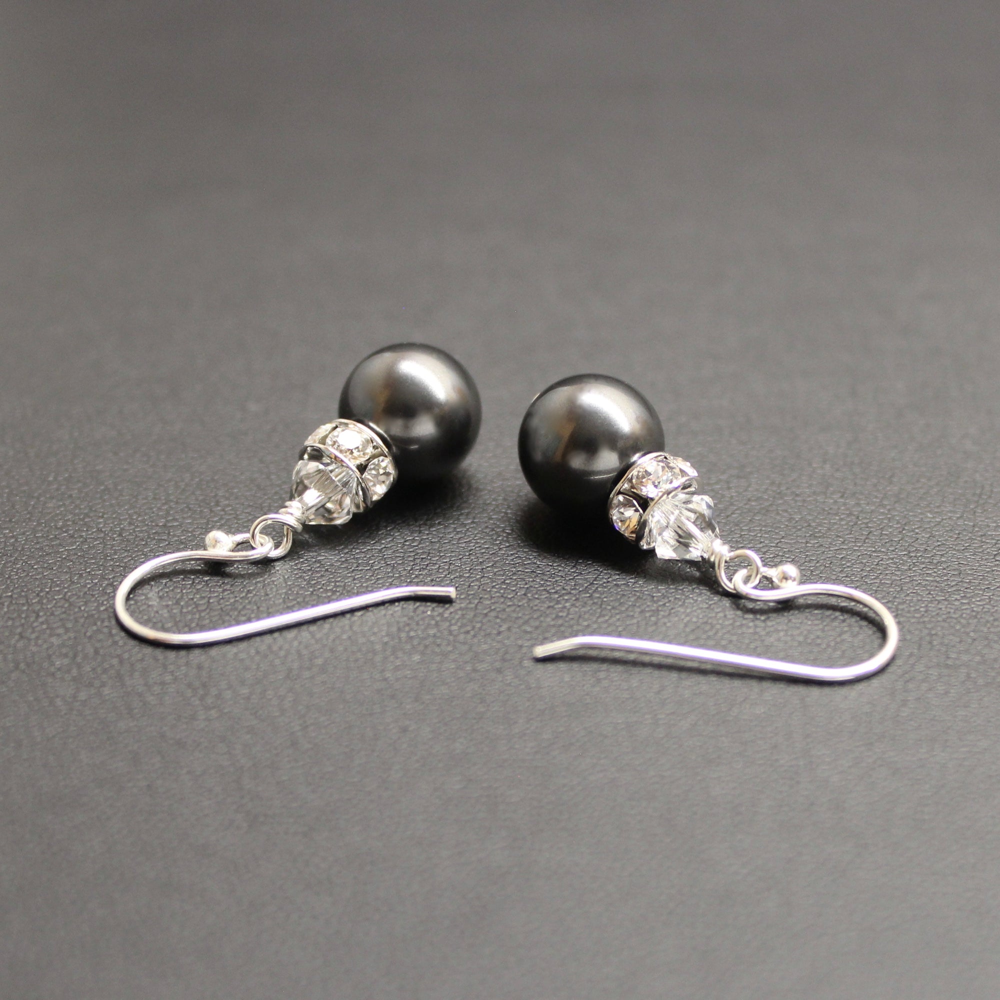 Classical Luxe Crystal Pearl Earrings (Charcoal) - Ativa Jewellery