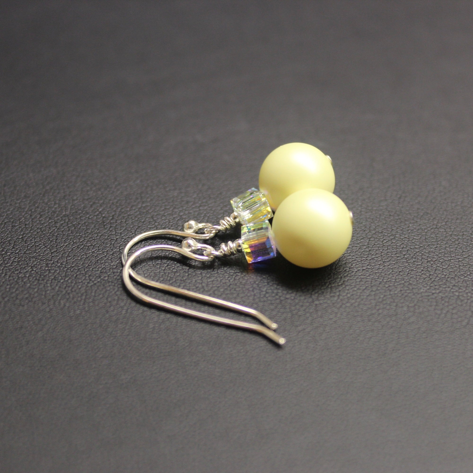 Ballet Crystal Cube/Pearl Drop Earrings (Pastel Yellow & Aurora) - Ativa Jewellery