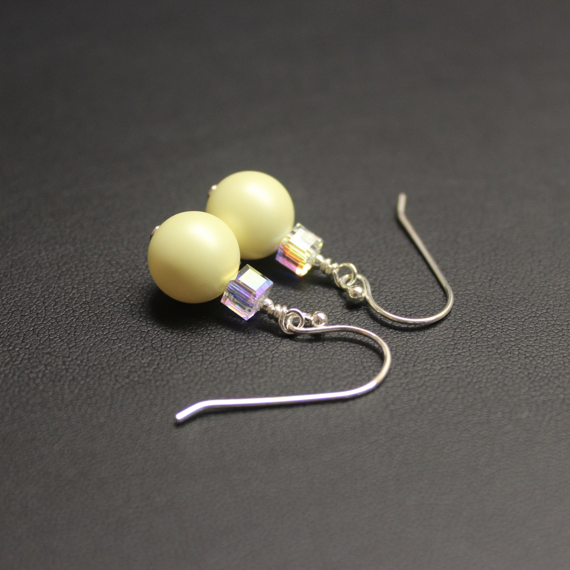 Ballet Crystal Cube/Pearl Drop Earrings (Pastel Yellow & Aurora) - Ativa Jewellery